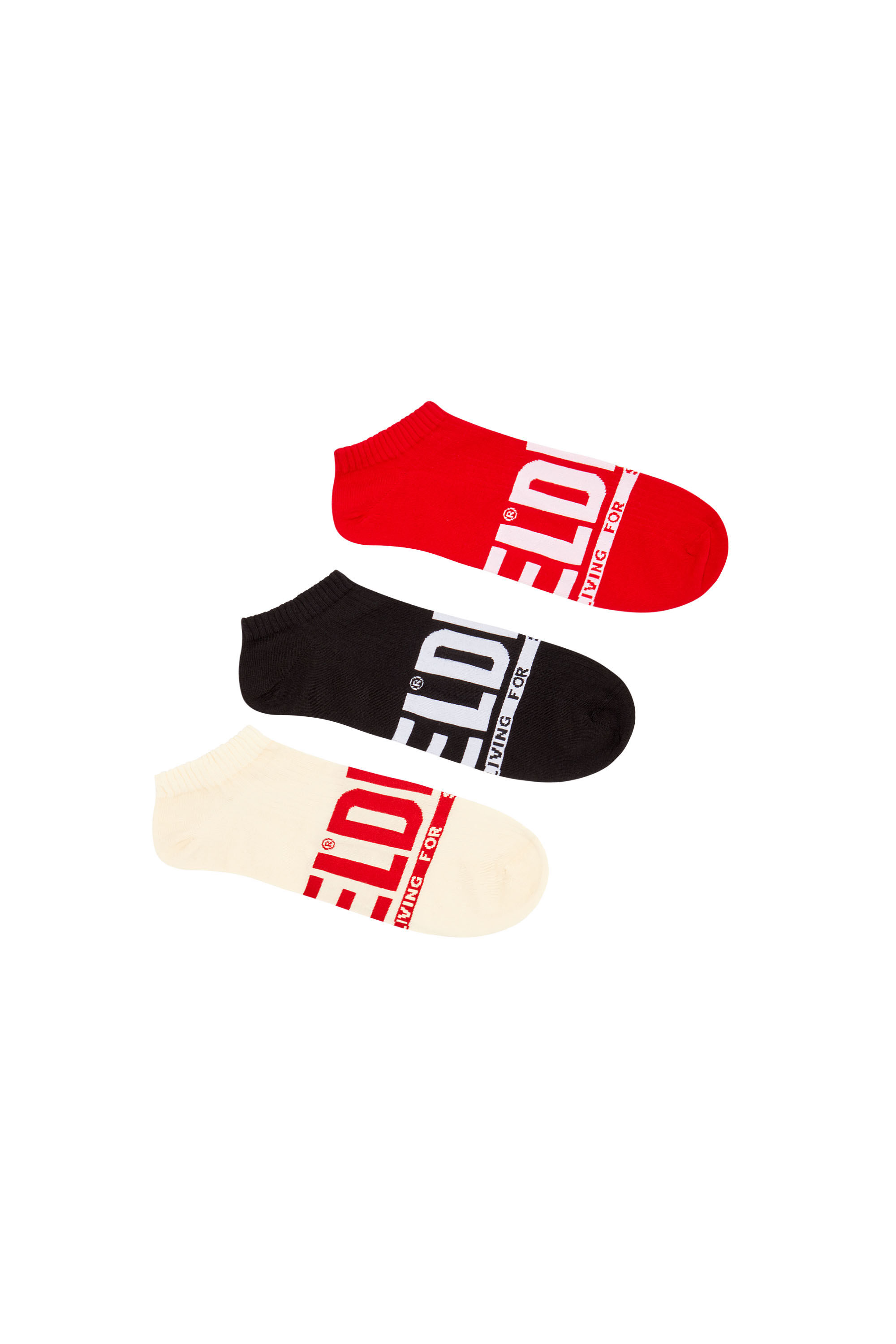 Diesel - SKM-GOST-THREEPACK, Male's 3-pack low-cut logo socks in レッド/ブラック - 1