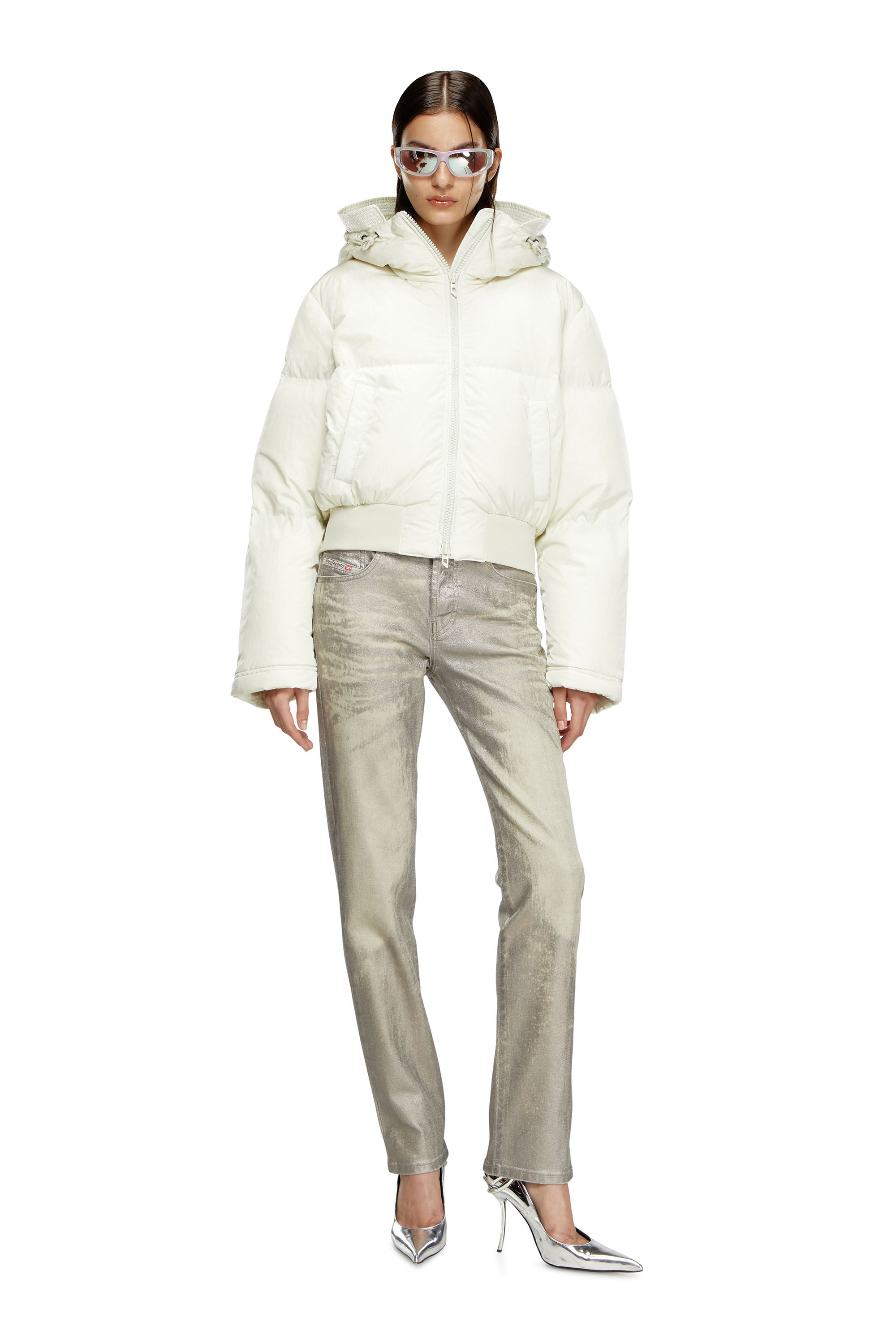 W-PEYT-SHORT-NEW-P1 Hooded down jacket in crinkled nylon｜ホワイト 