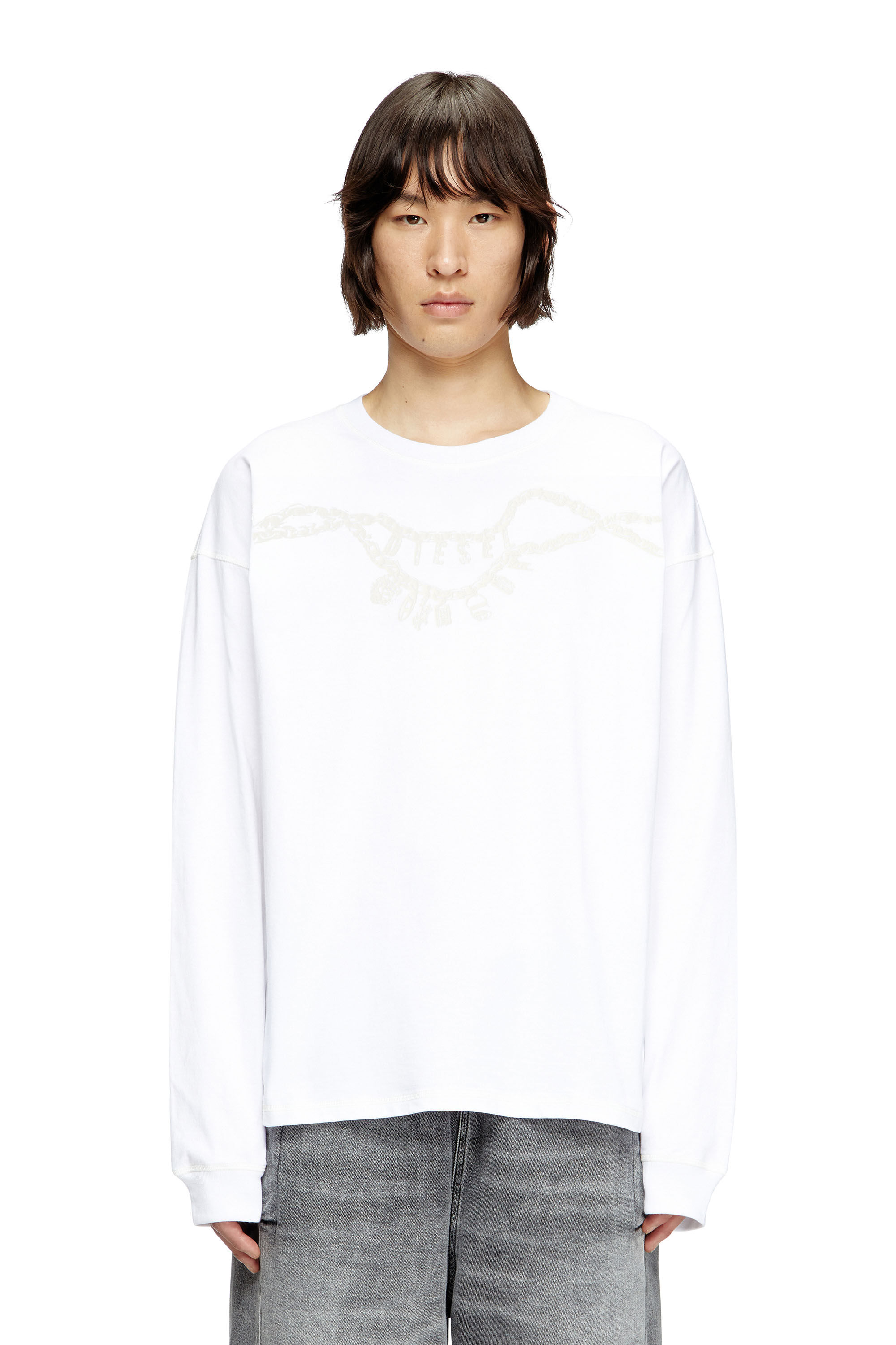 Diesel - T-BOXT-LS-HOSHI, Unisex's Long-sleeve T-shirt with charm necklace print in ホワイト - 3