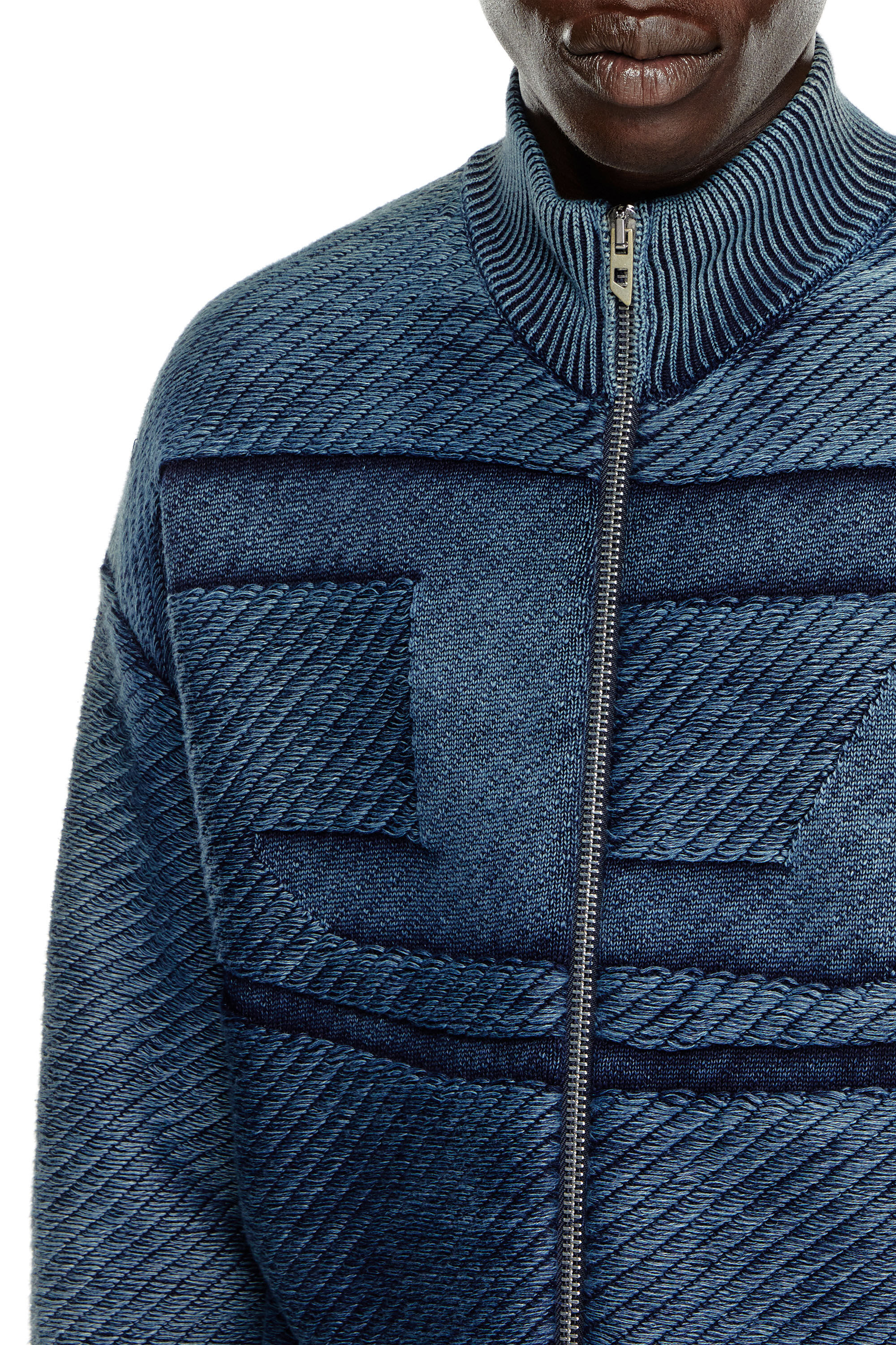 K-KLEVERY-ZIP Denim-effect zip-up cardigan in cotton｜ブルー｜メンズ｜DIESEL