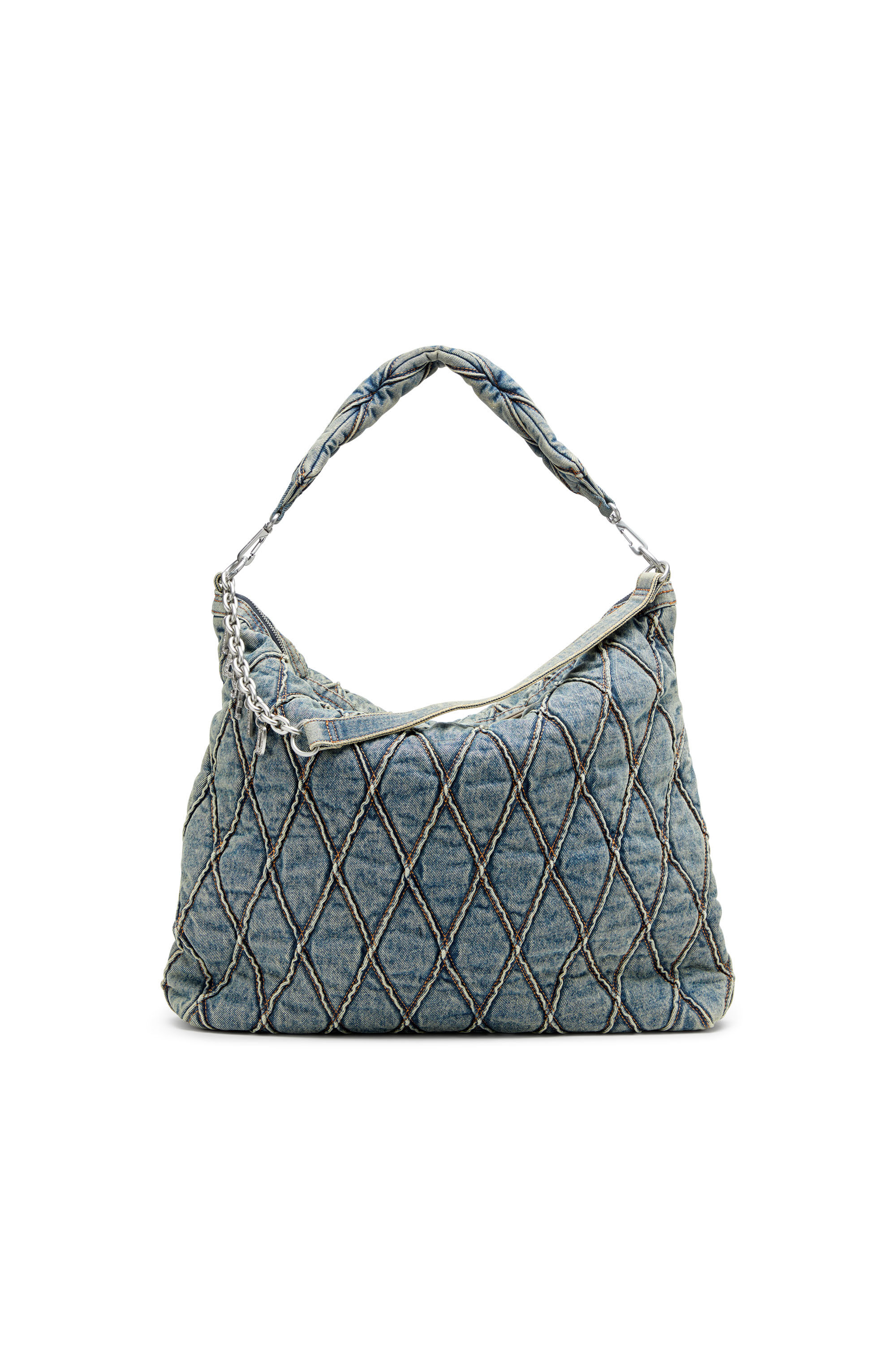 Diesel - CHARM-D HOBO, Female's Charm-D-Large hobo in argyle quilted denim in ブルー - 2