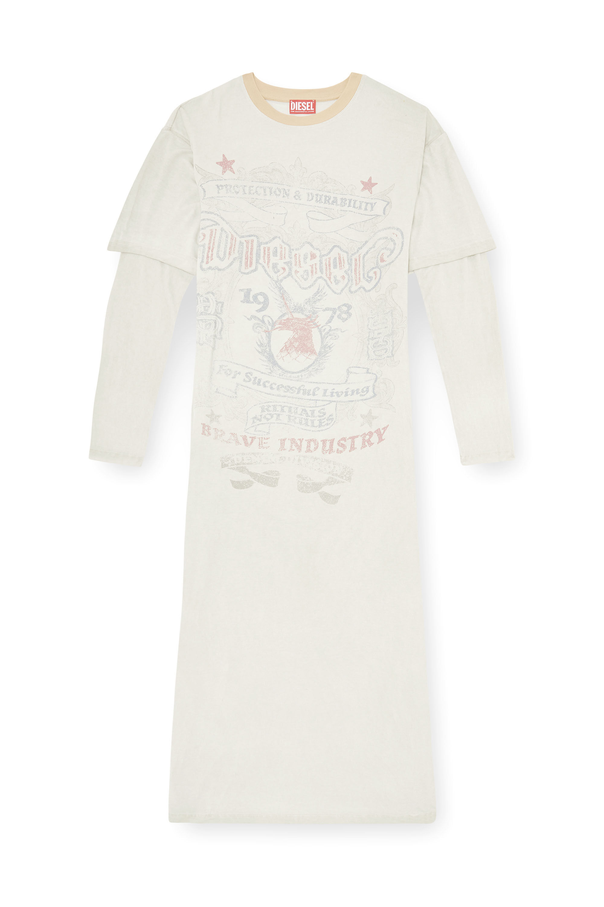 Diesel - T-AMADO, Male's Ultra-long T-shirt with layered sleeves in ホワイト - 2