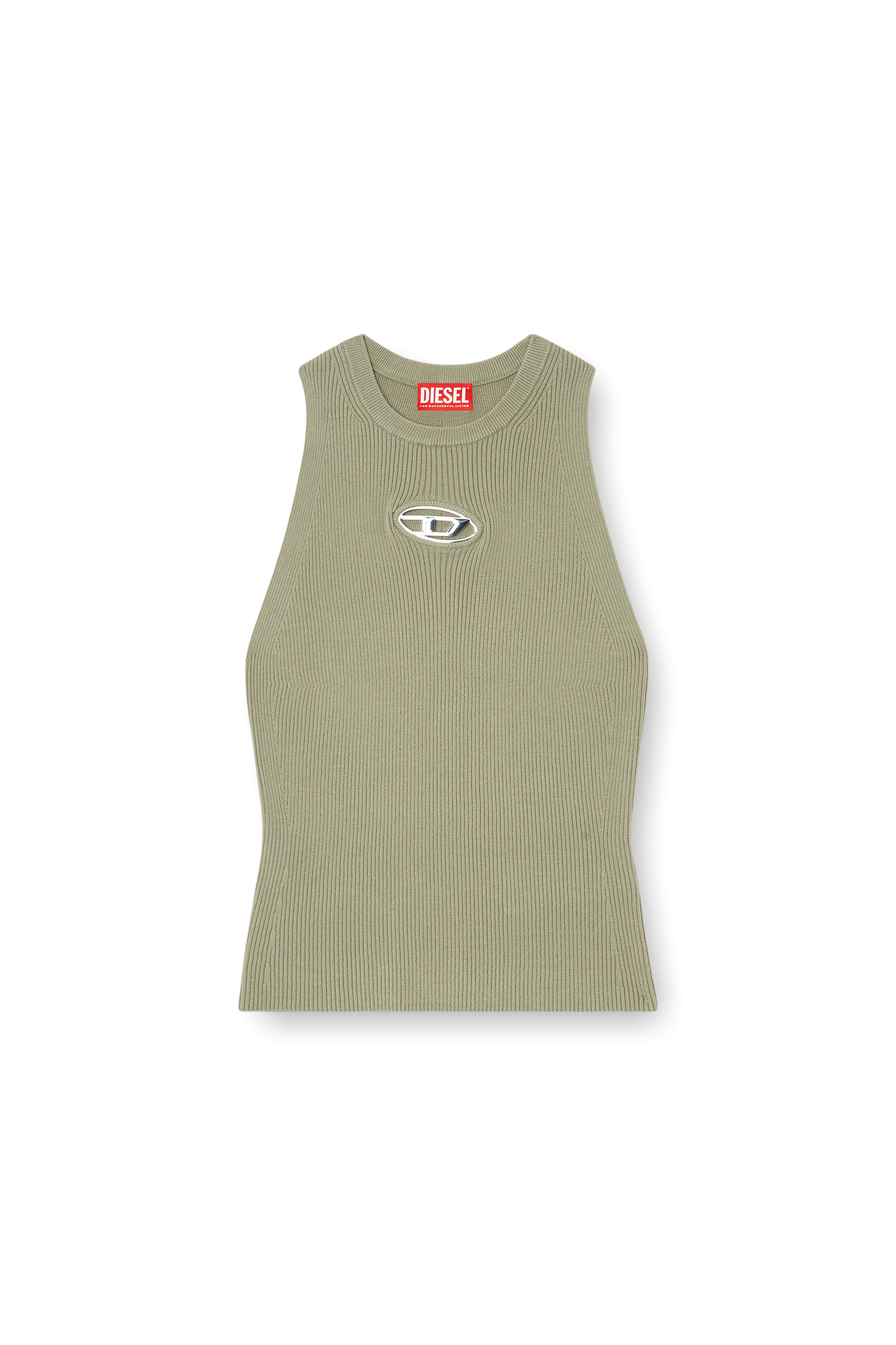 Diesel - M-CADDIX-TOP, Female's Rib-knit top with small logo plaque in グリーン - 2