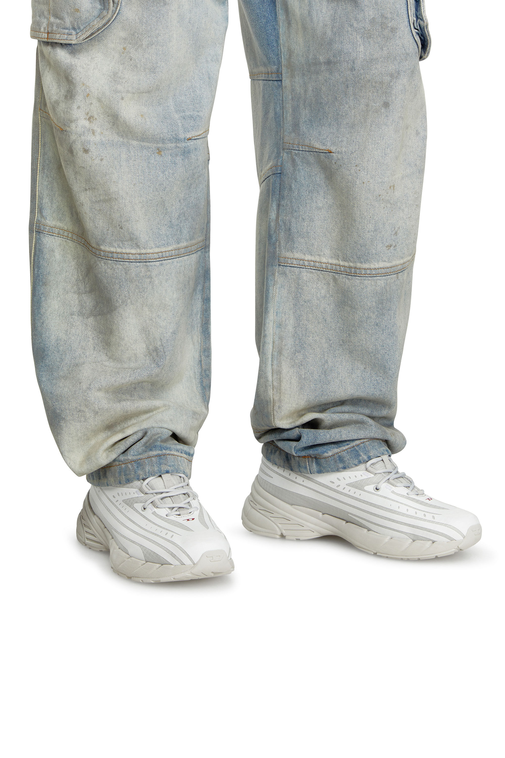 Diesel - D-AIRSPEED LOW, Male's D-Airspeed Low-Striped sneakers in coated ripstop in ホワイト/グレー - 1