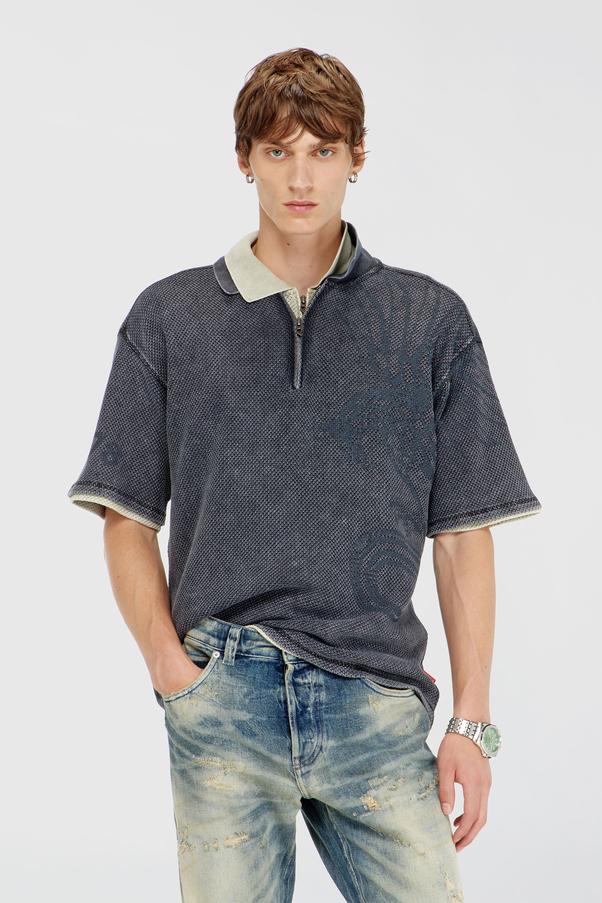 Diesel - T-ERRY-ZIP, Male's ポロシャツ in ダークグレー - 3
