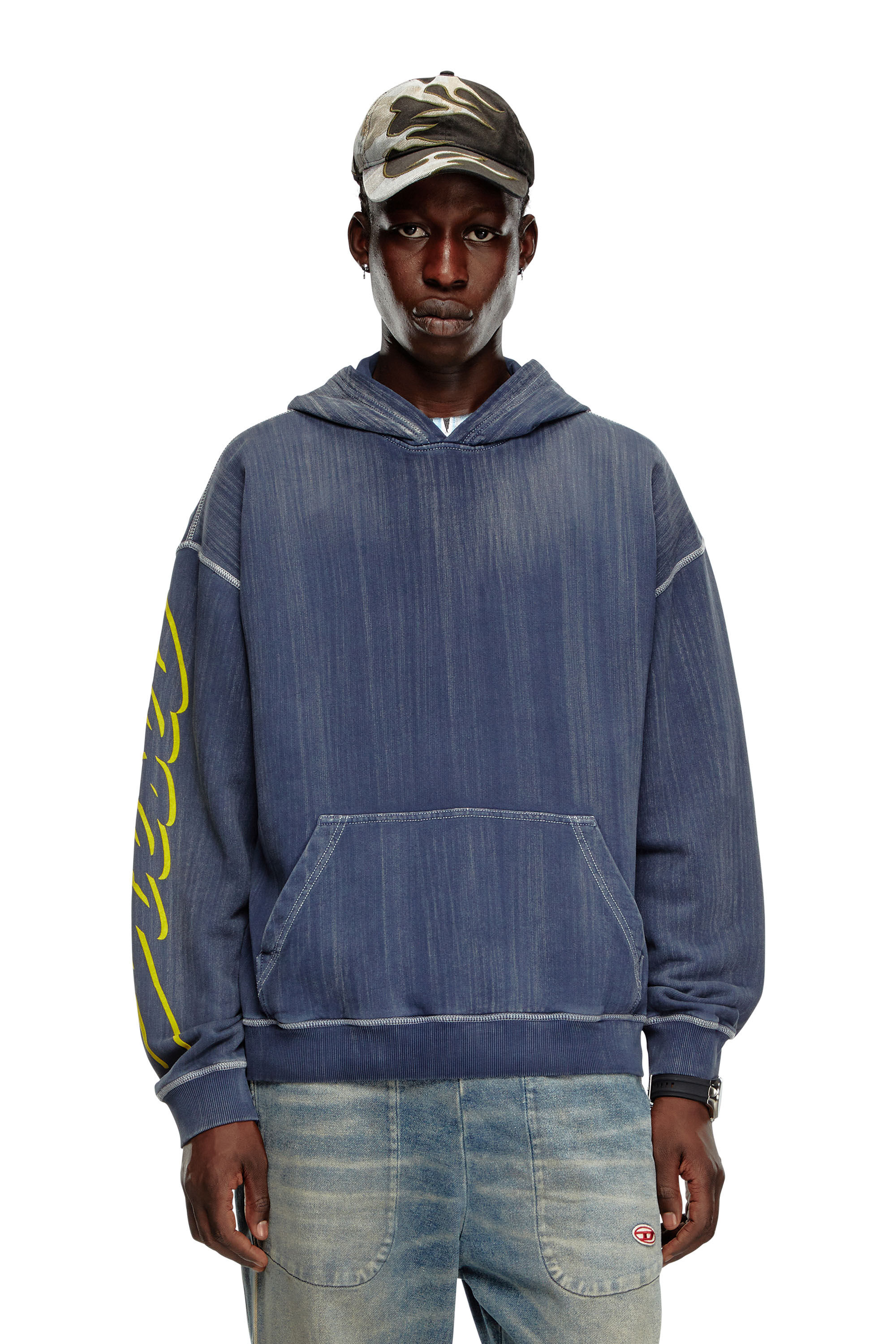 Diesel - S-BOXT-HOOD-Q2, Male's Streaky hoodie with flock prints in ブルー - 3