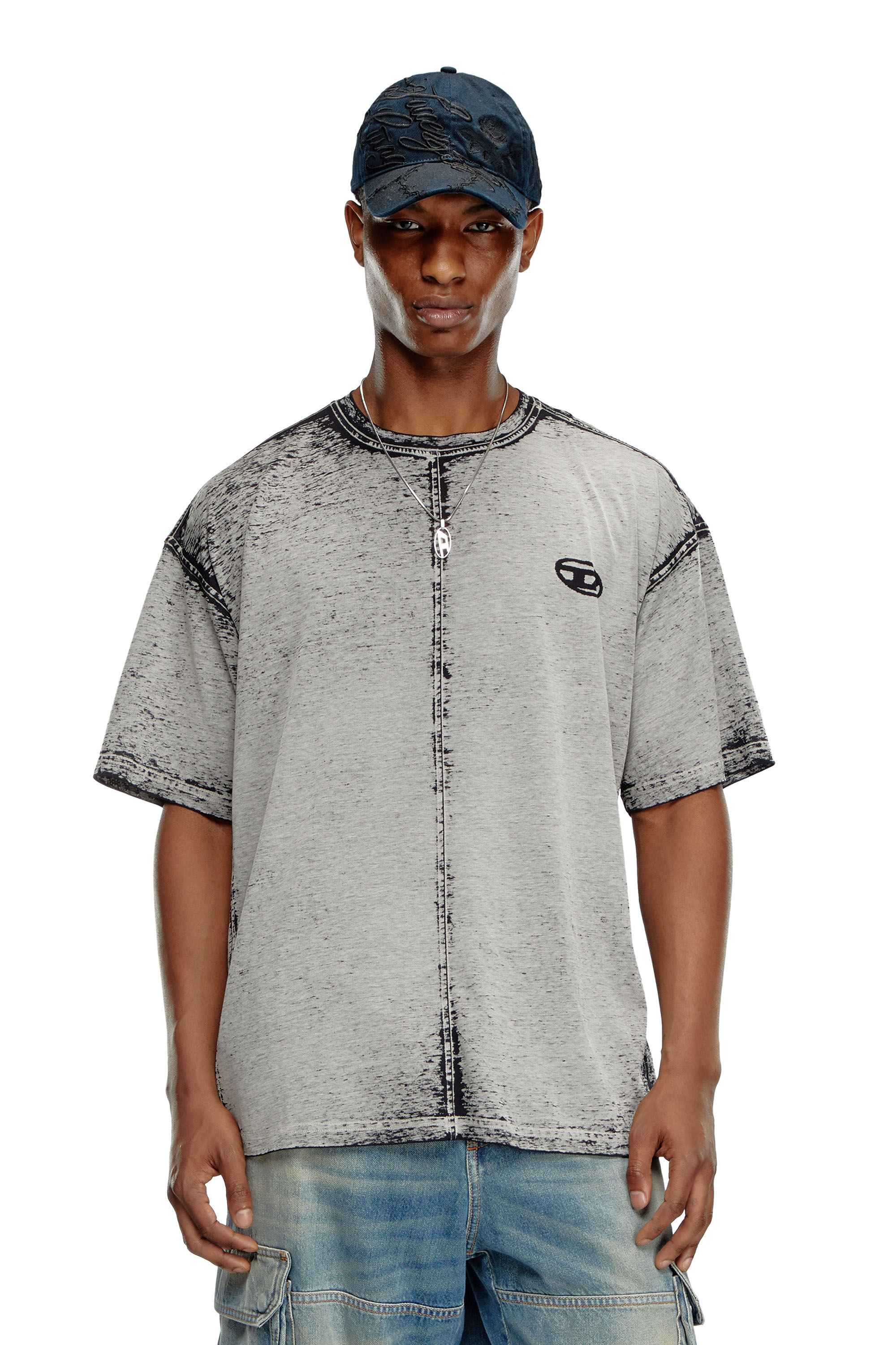 T-BOXT-DEV Burnout T-shirt with Oval D logo｜グレー｜メンズ｜DIESEL