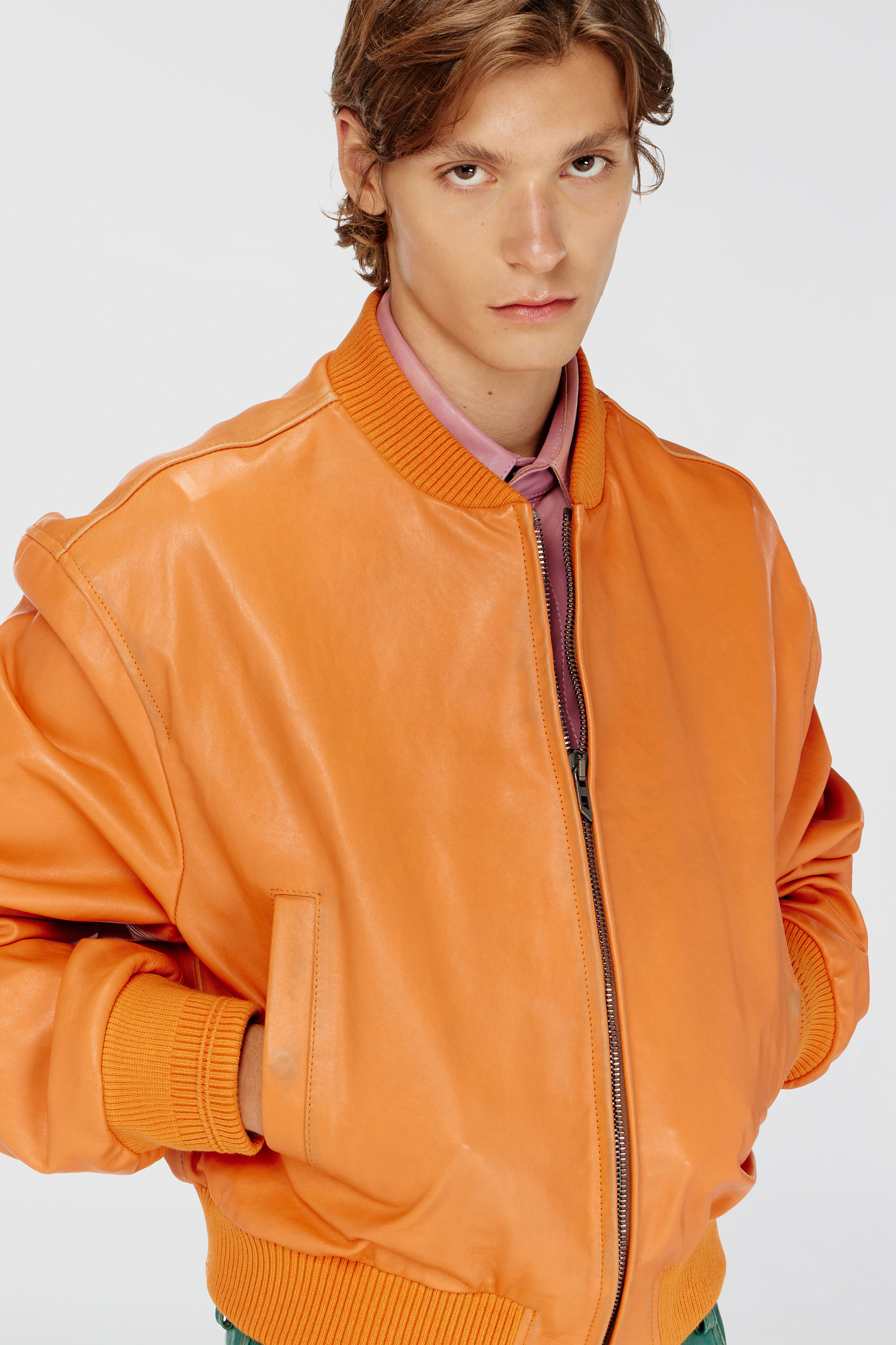 Diesel - L-HOMBER, Male's Bomber jacket in treated leather in オレンジ - 4