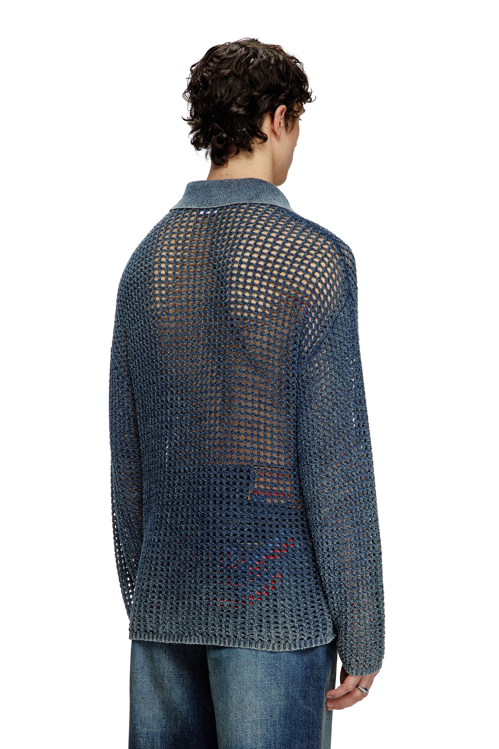 Diesel - K-SQUARED, Male's Open-knit polo jumper in denim yarn in ブルー - 5