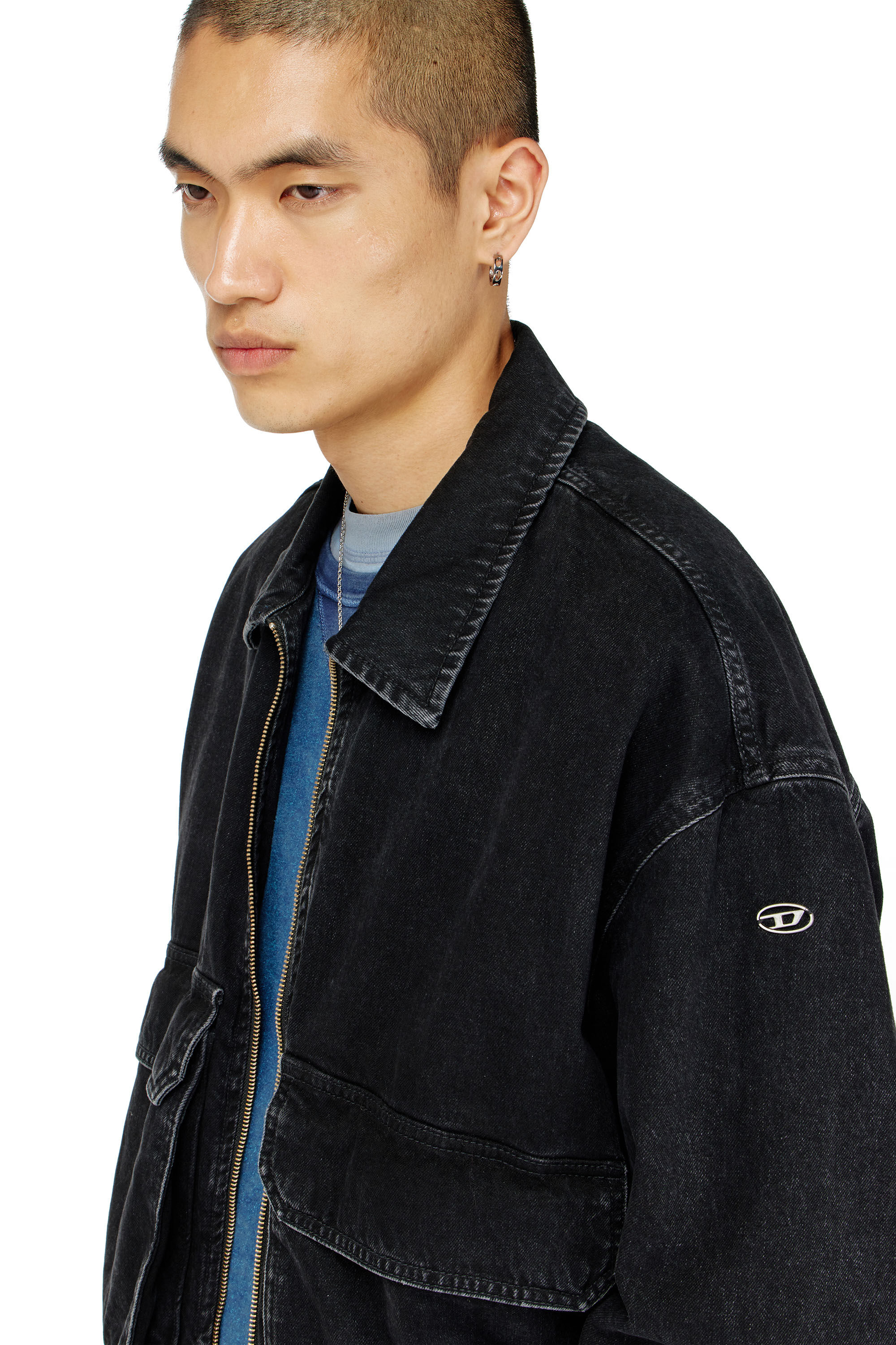 Diesel - D-KURZ, Unisex's デニムジャケット in ブラック - 4