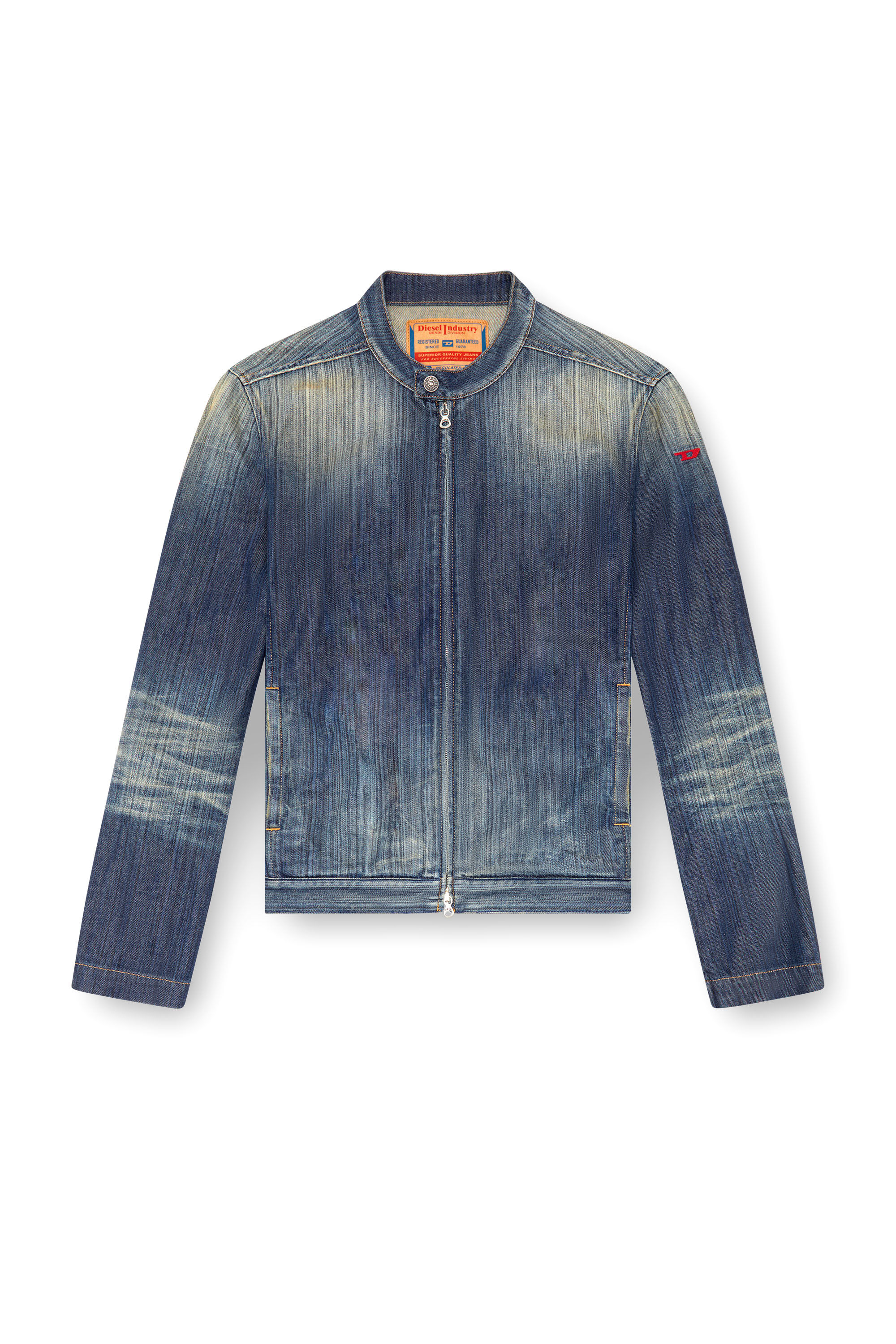Diesel - D-GLORY, Male's Moto jacket in streaky denim in ダークブルー - 2