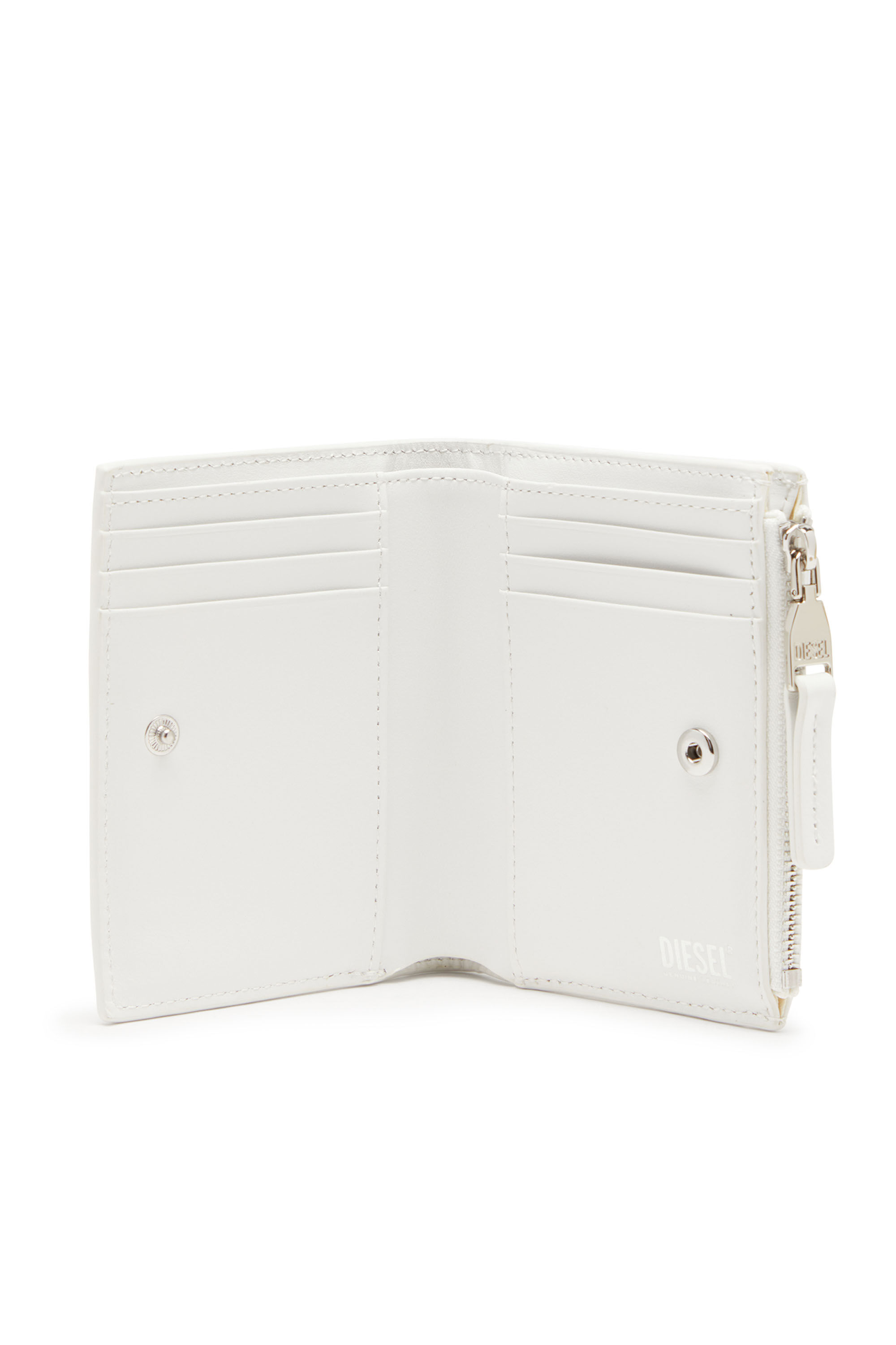 Diesel - 1DR BI-FOLD ZIP II, Female's Small leather wallet with logo plaque in ホワイト - 3