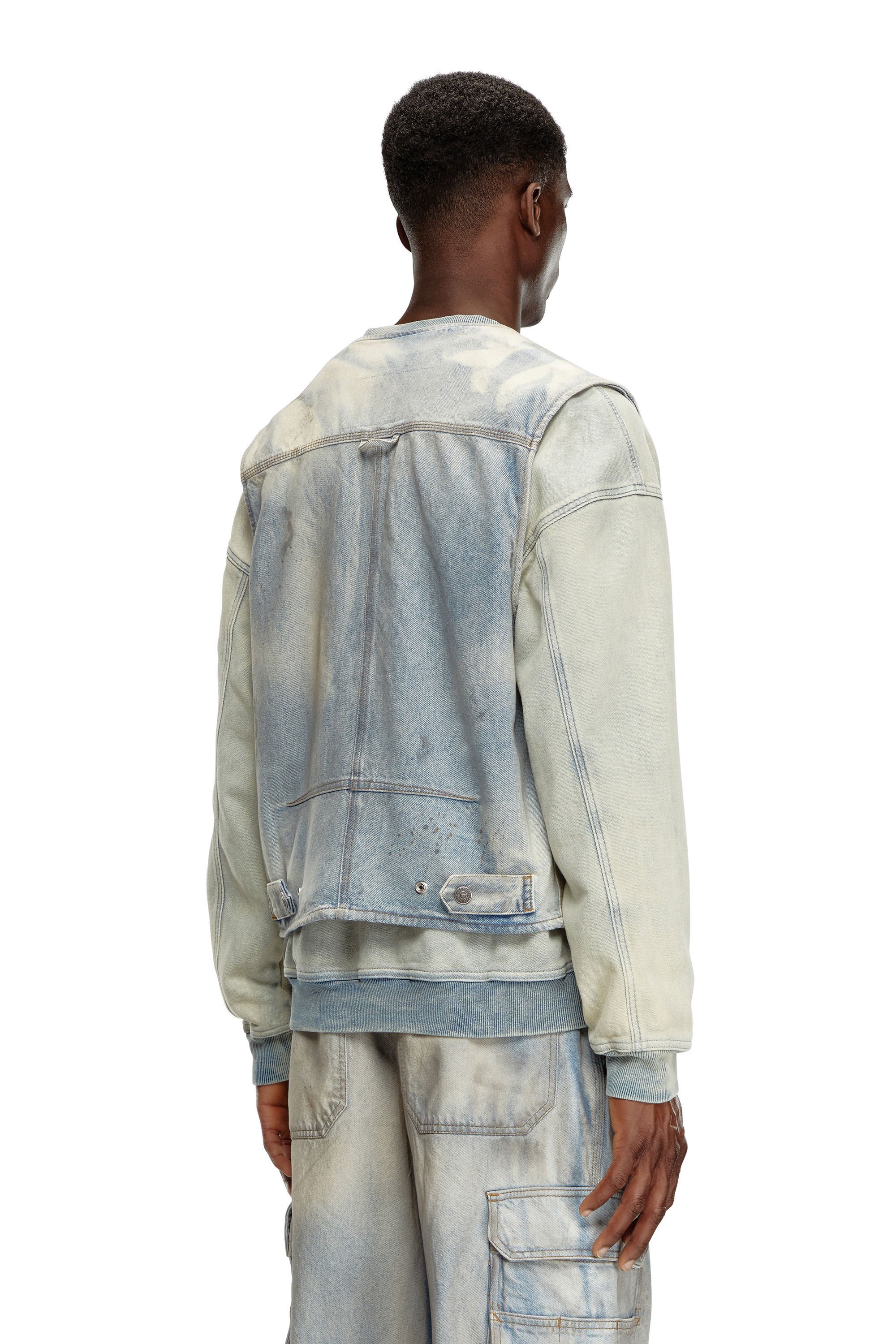 Diesel - D-SAMP-S, Male's Sleeveless jacket in solarised denim in ブルー/ホワイト - 5