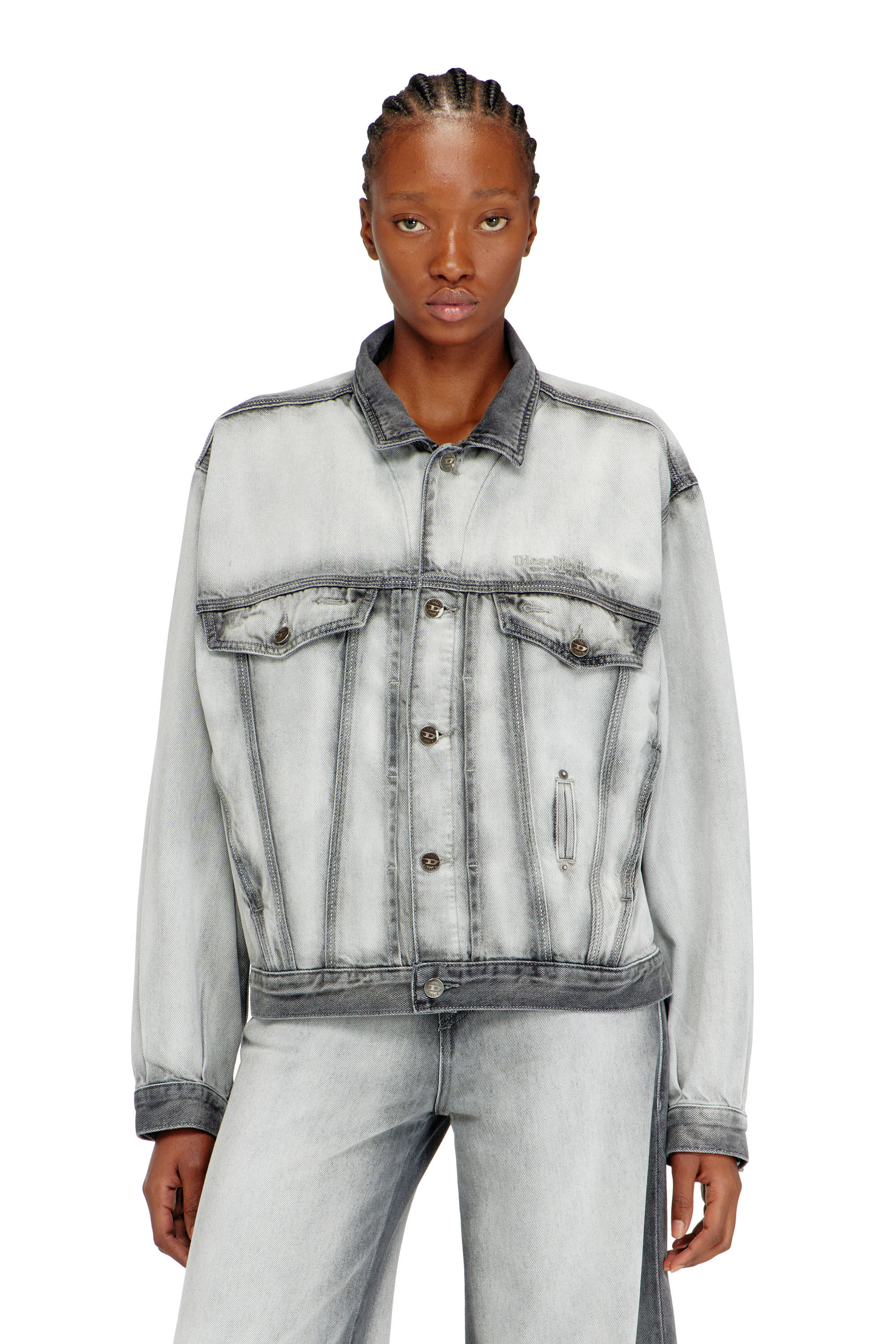 D-DENVER-FSI Trucker jacket in soft skeleton denim｜グレー