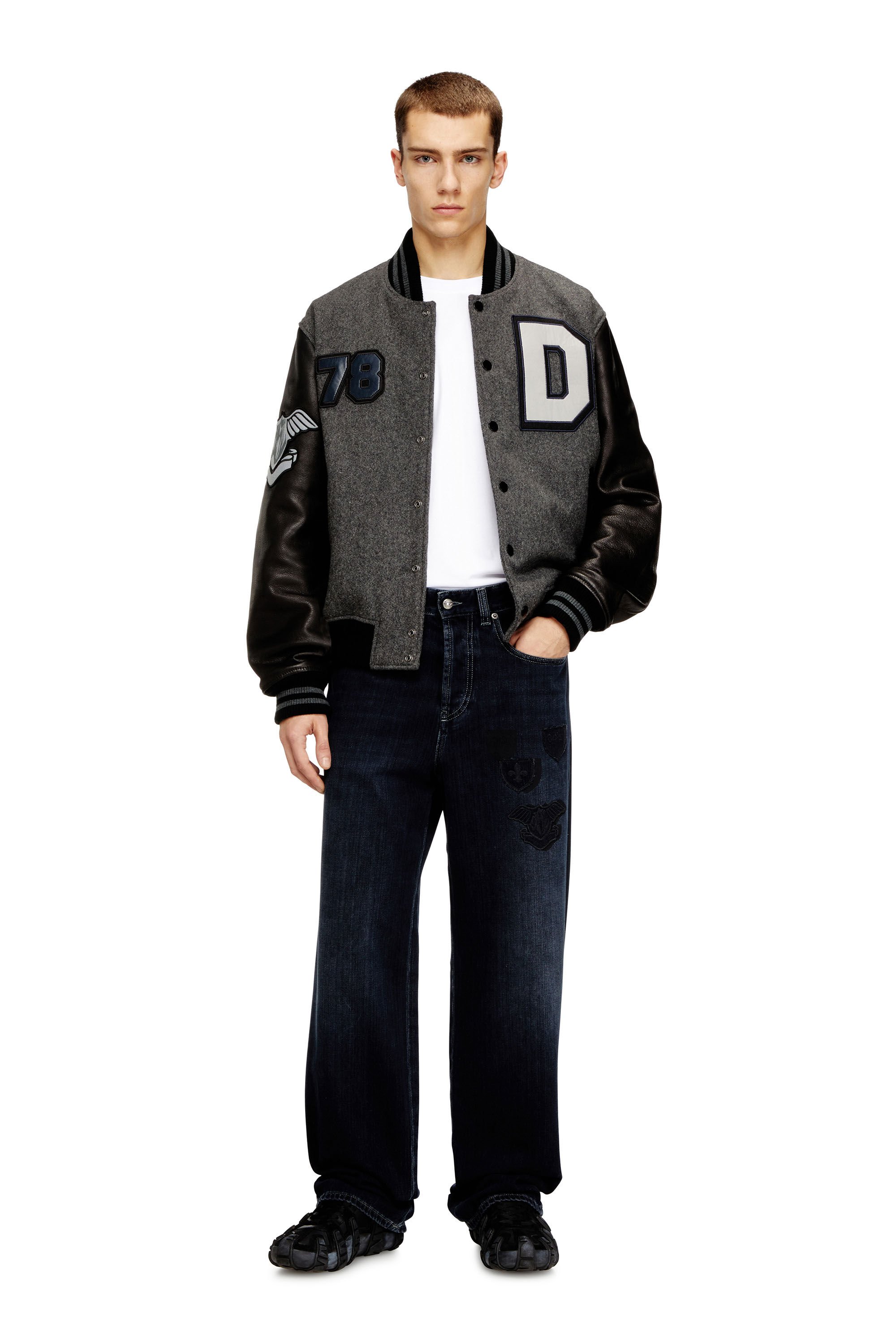 Diesel - L-ARRY-CP, Male's バーシティジャケット in ブラック/グレー - 1