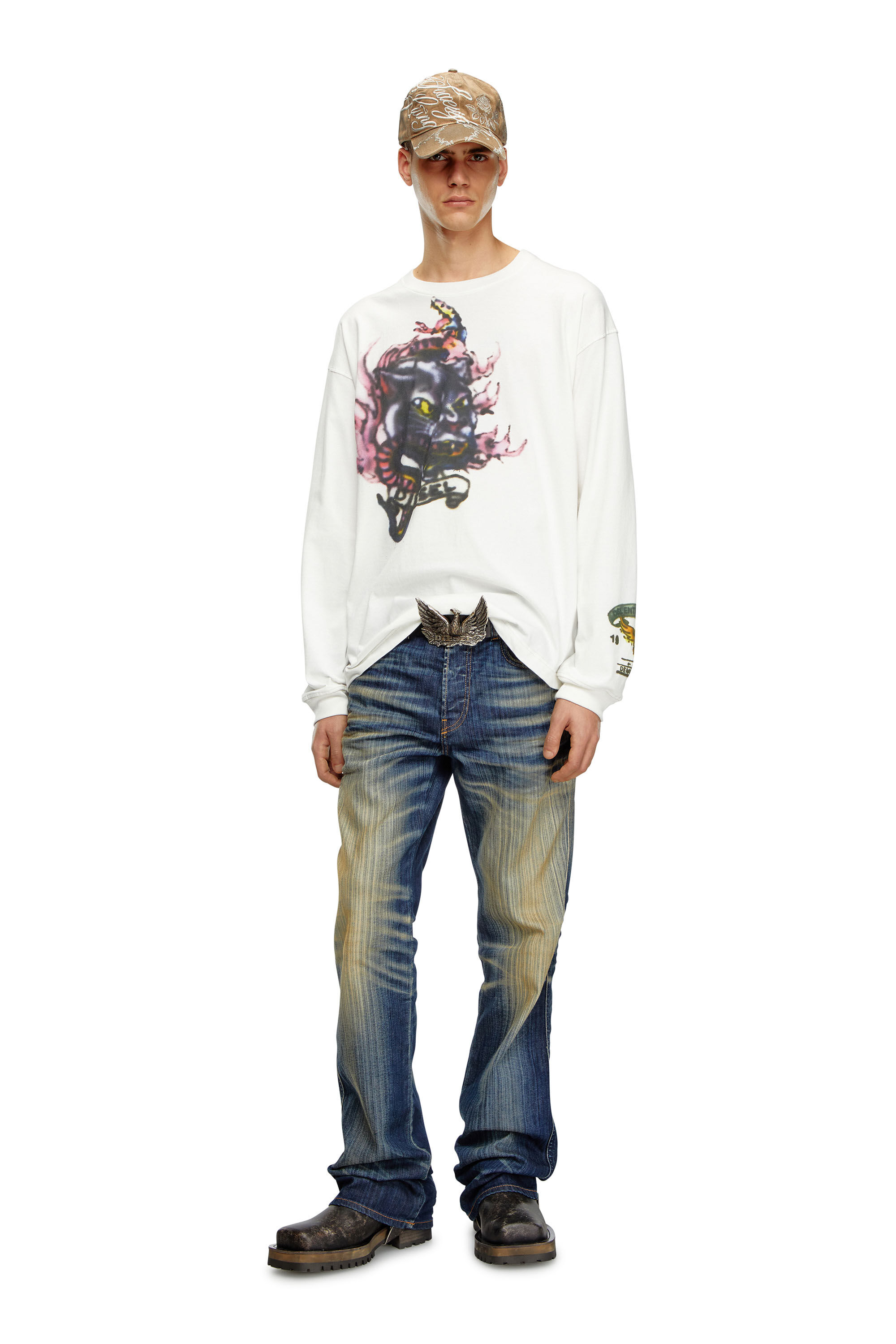 Diesel - T-BOXT-LS-Q9, Male's Long-sleeve T-shirt with blurry prints in ホワイト - 1