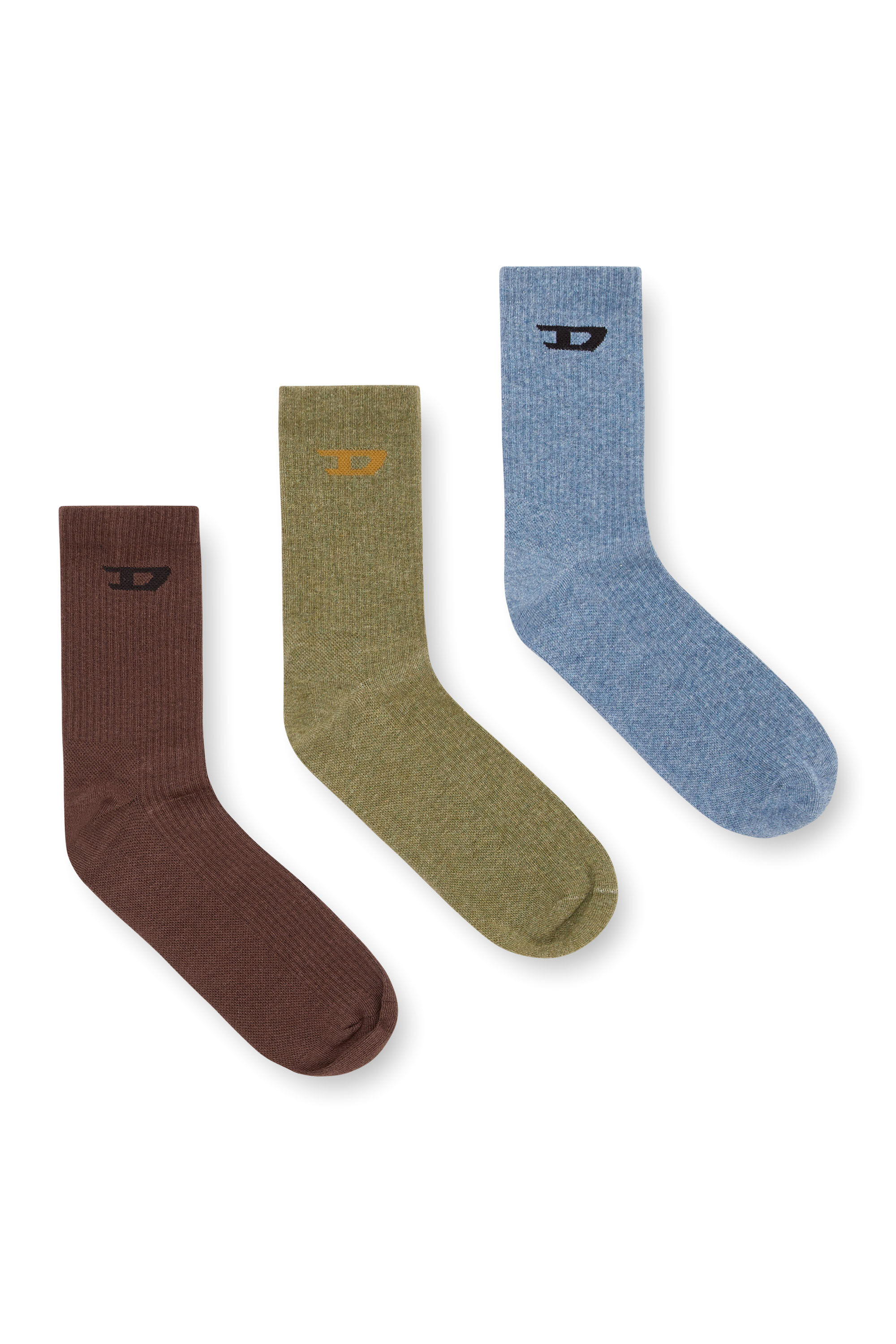 Diesel - SKM-D-TENNIS-CREW-17,5, Male's Three-pack ribbed socks with D logo in ブルー/グリーン - 1
