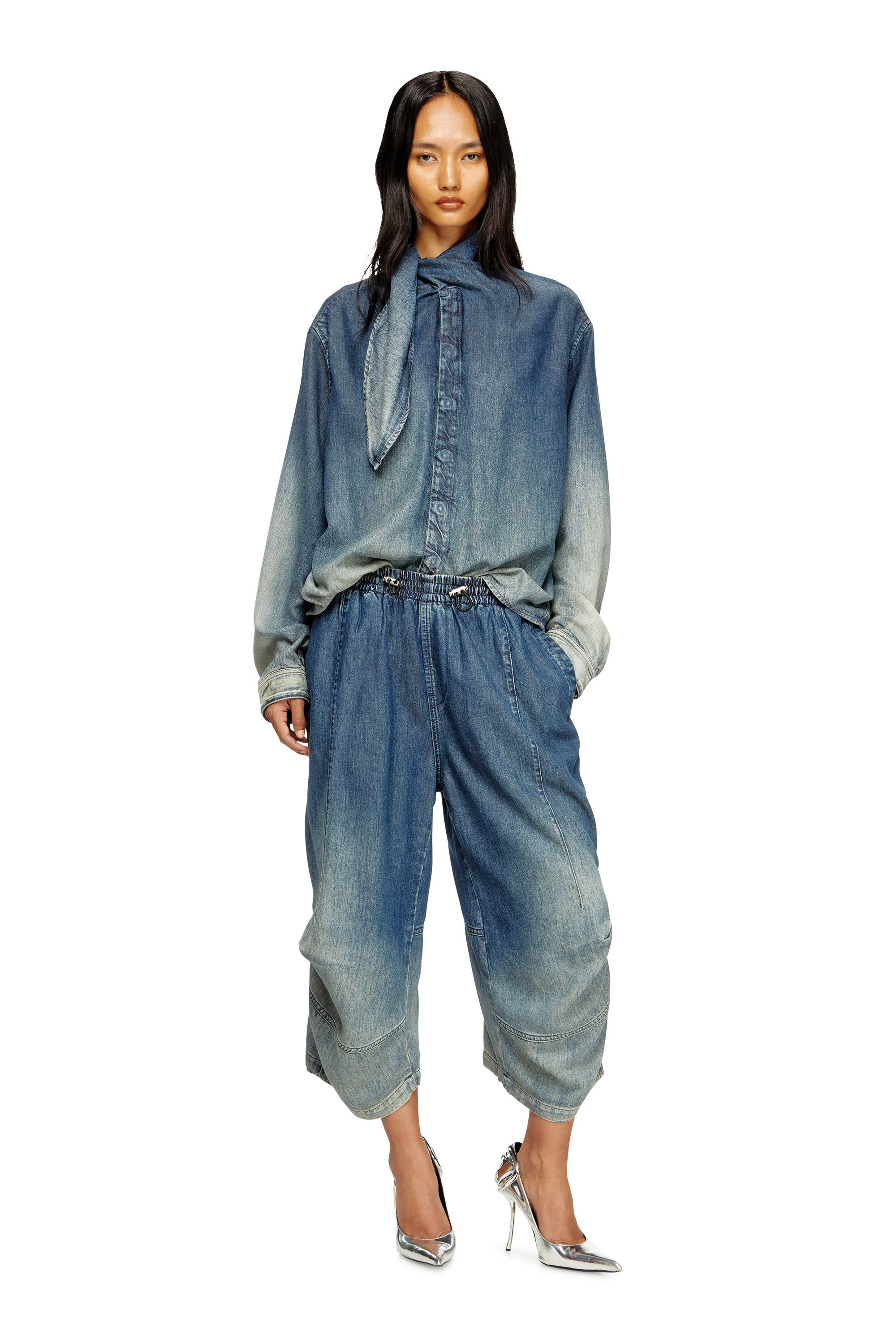 D-PAROSHORT Bowling shirt in Tencel denim｜ブラック｜メンズ