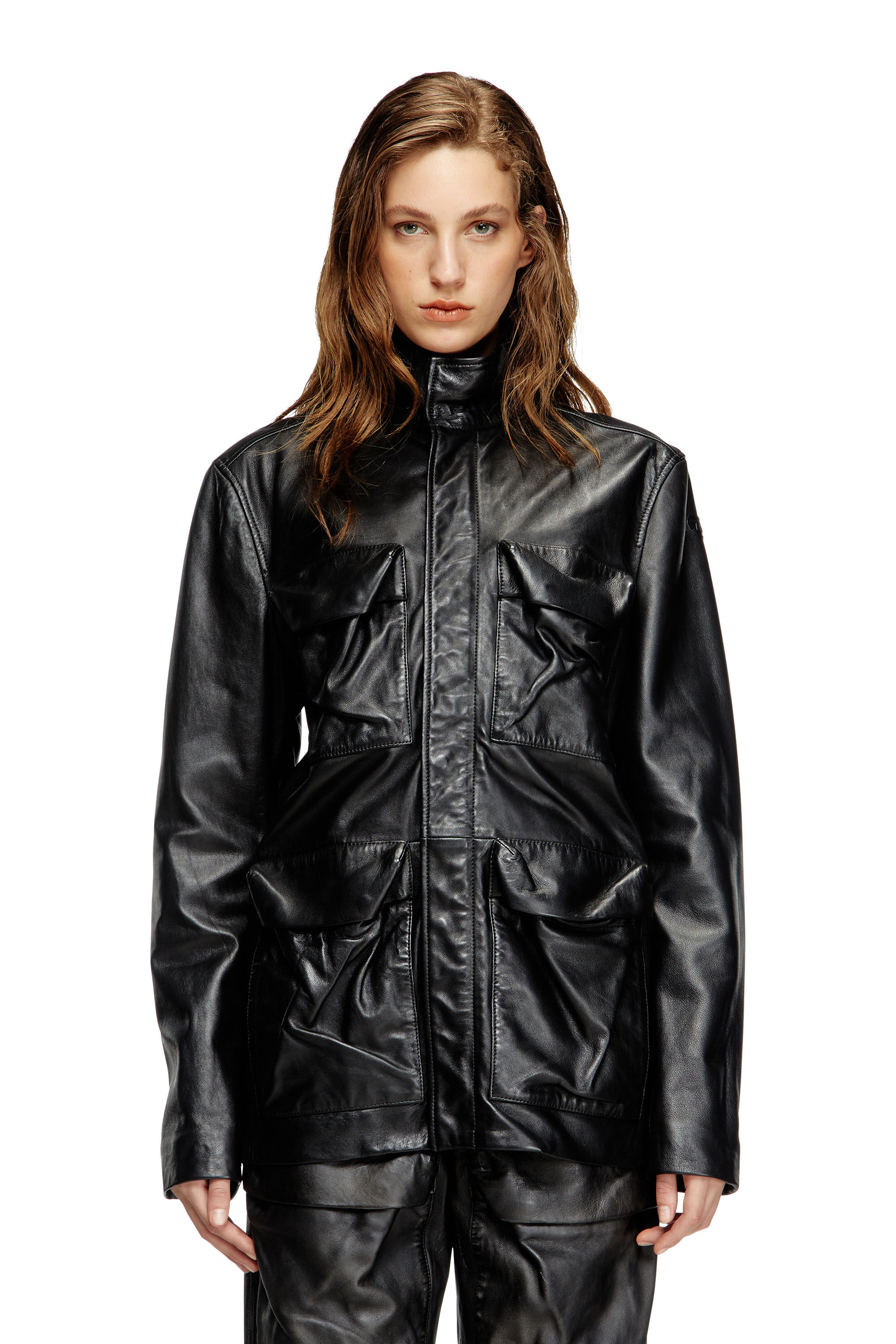 Diesel - L-GAST, Unisex's Leather jacket with utility pockets in ブラック - 6