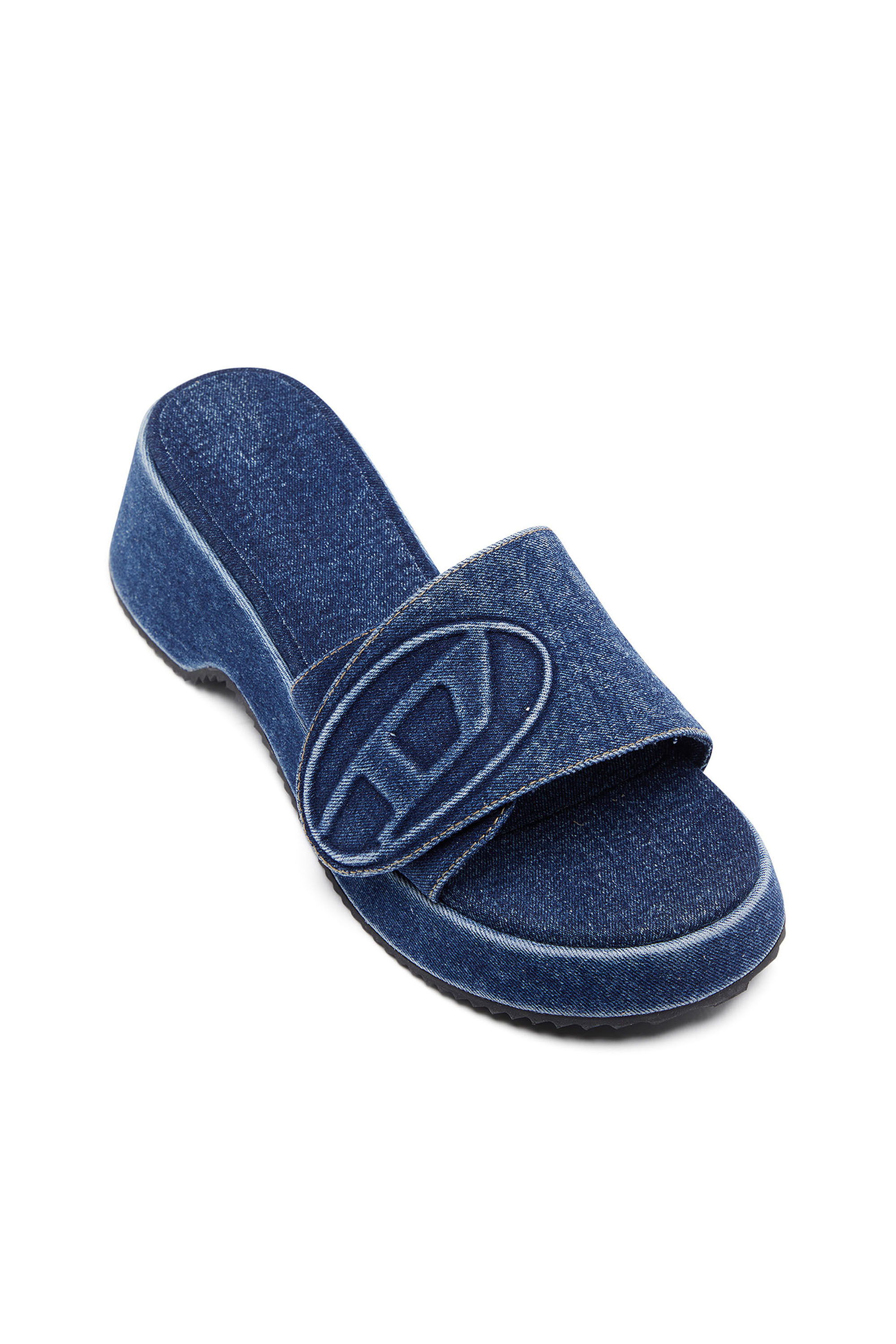 Diesel - SA-OVAL D PF W, Female's Sa-Oval D-Denim slide sandals with Oval D strap in ブルー - 6