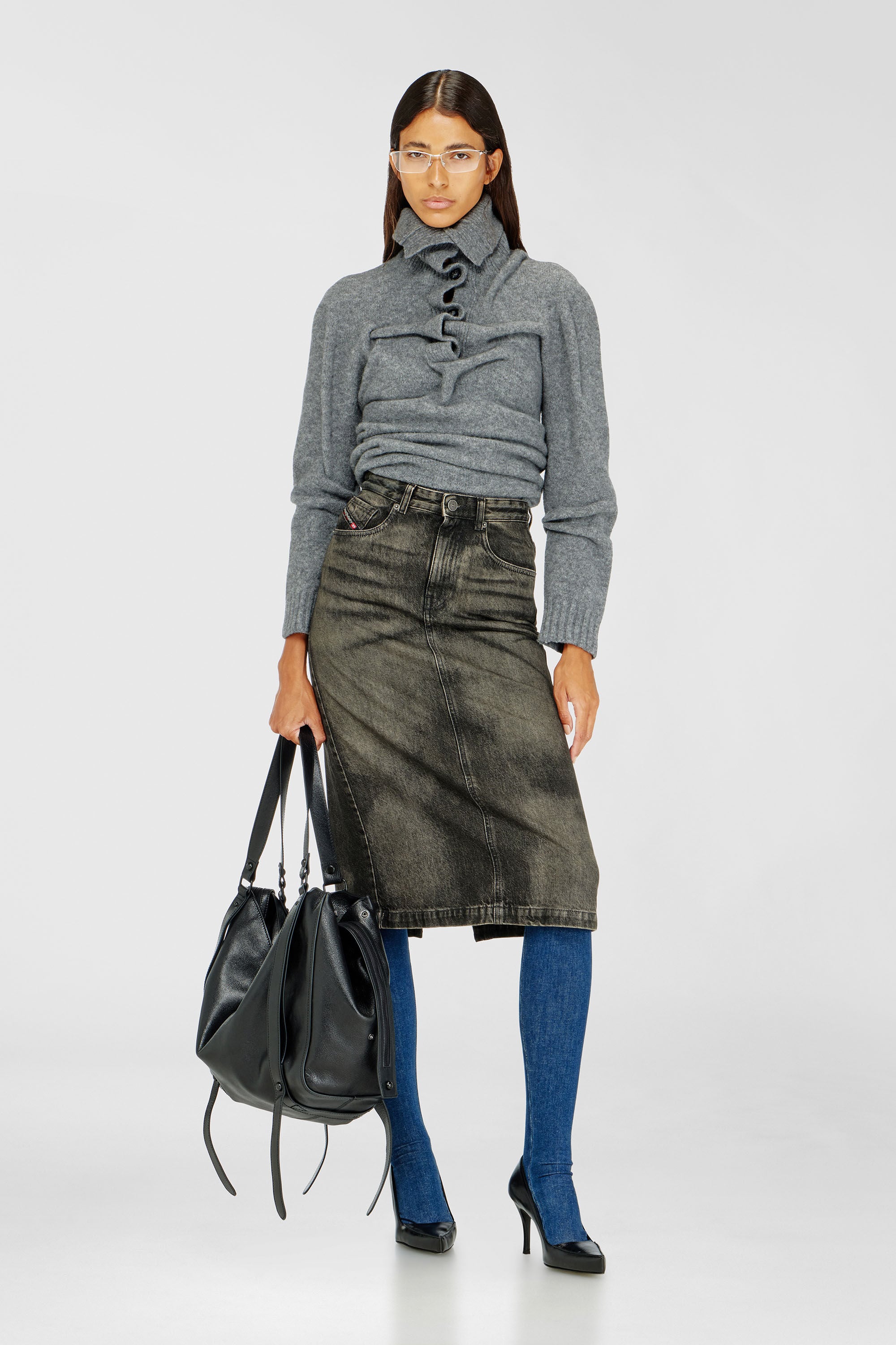 Diesel - DE-PENDY-FSJ, Female's Pencil skirt in dirty-effect denim in ダークグレー - 1