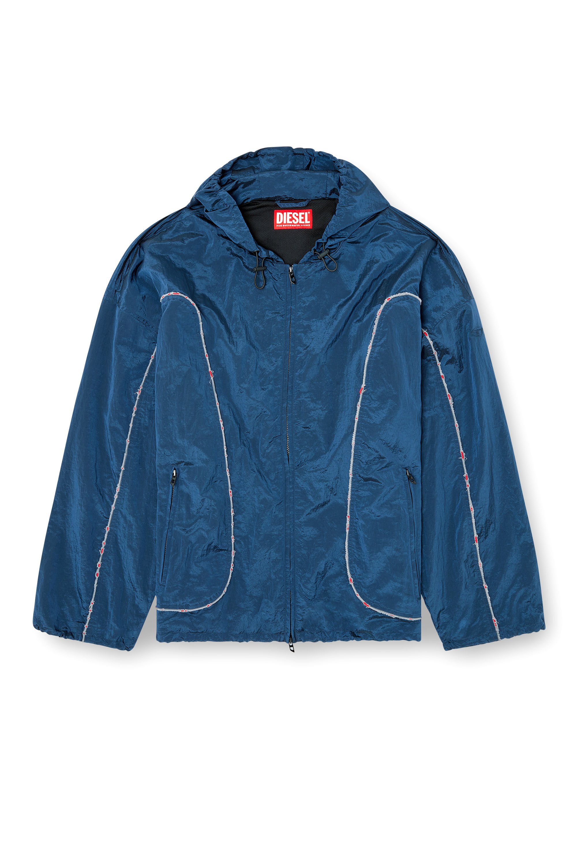 Diesel - J-ANTHEIT, Male's Windbreaker with destroyed piping in ブルー - 2