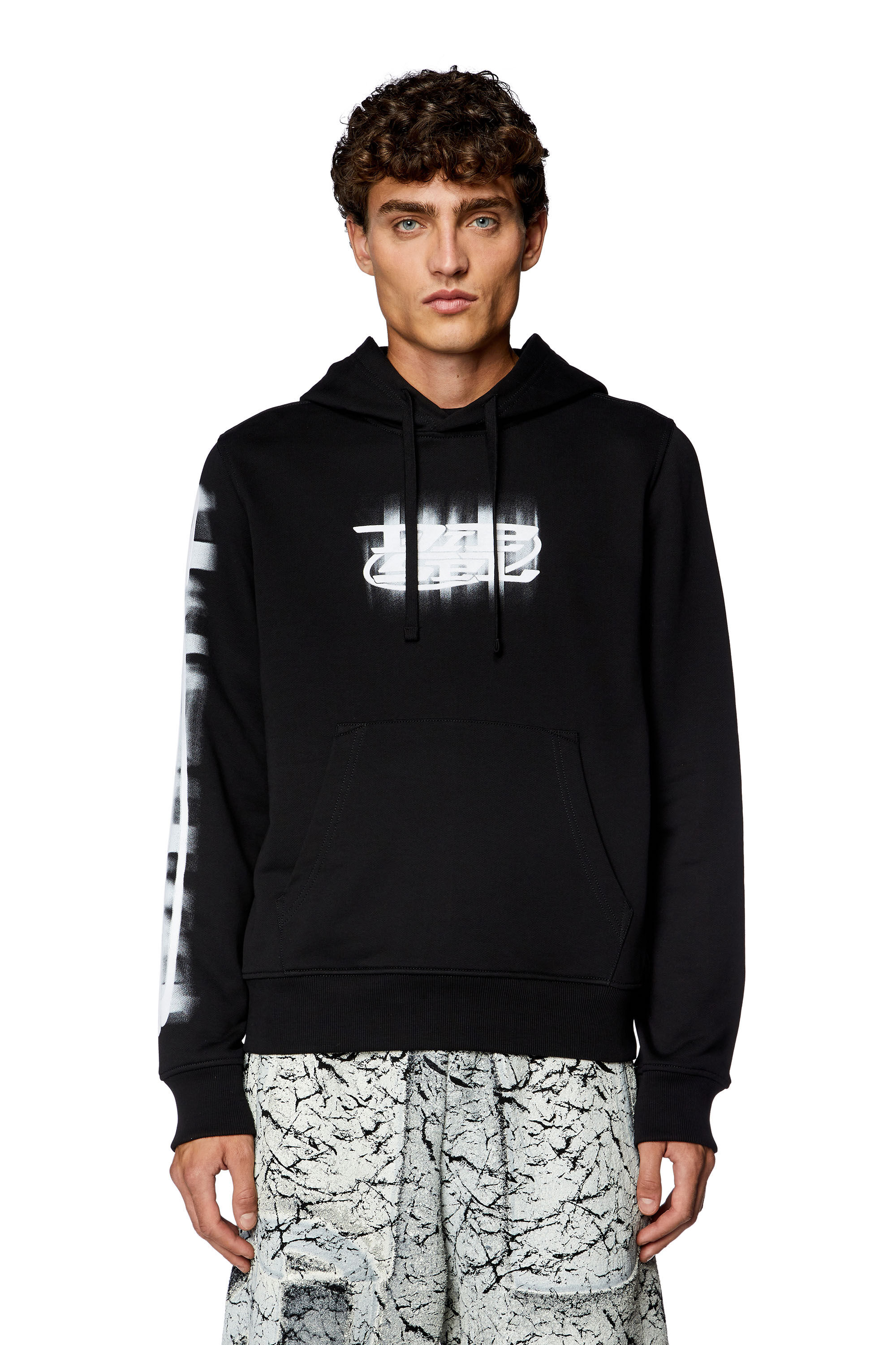 直営店☆DIESEL☆SALE! S-GINN-HOOD-N 袖ロゴ パーカー/ BLACK 新品 ディーゼル スエット パーカー S-GINN-HOOD 黒 Mサイズ