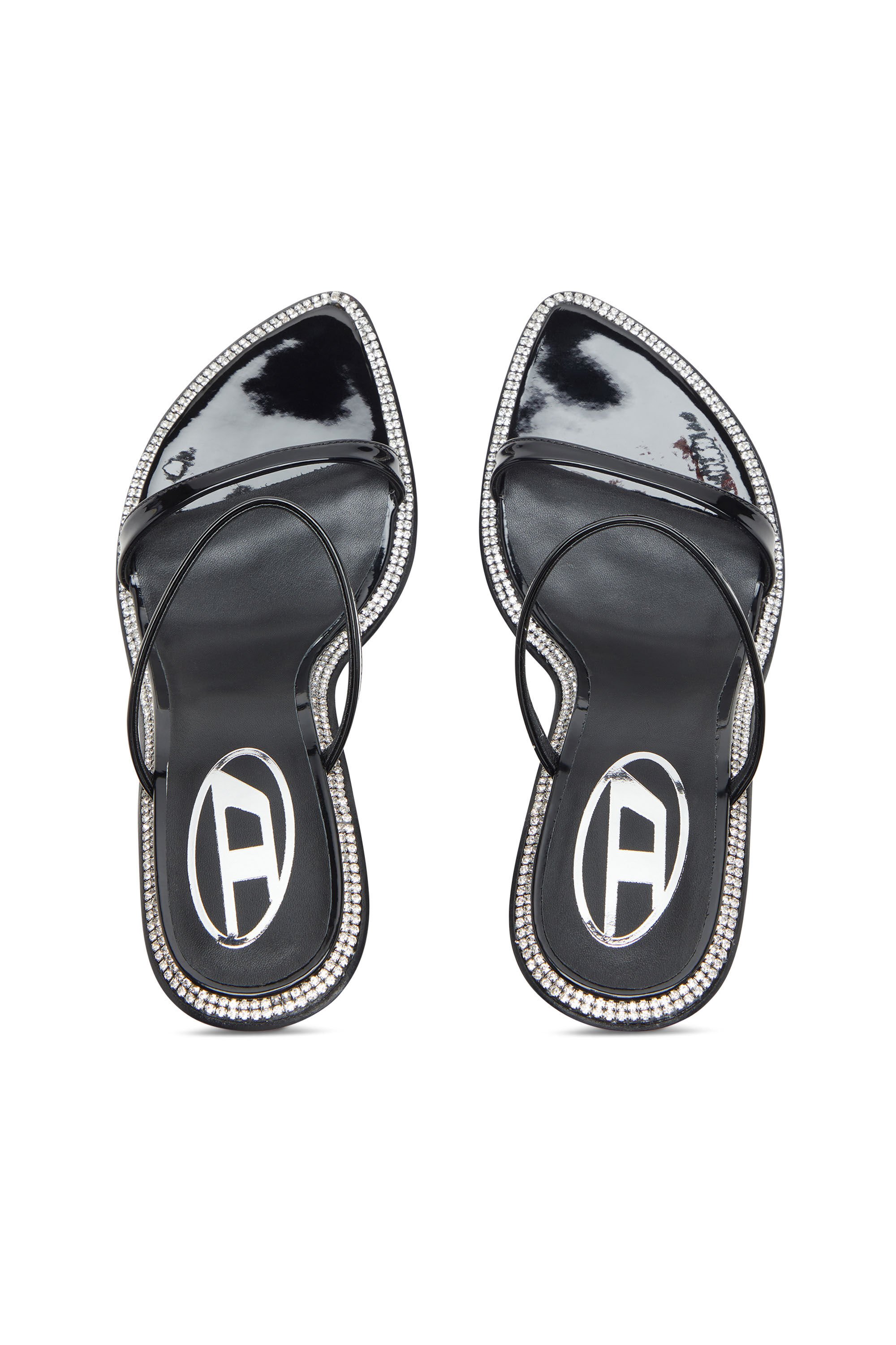 Diesel - D-HAVANNA SDL, Female's D-Havanna-Strappy patent mules with crystals in ブラック - 5