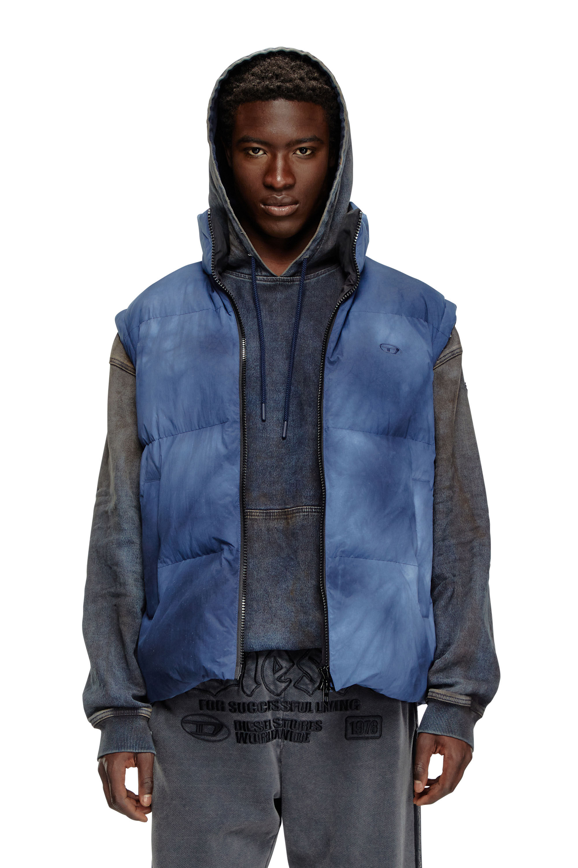 W-RAVEEL-SL Down vest with cloudy effect｜ブルー｜メンズ｜DIESEL