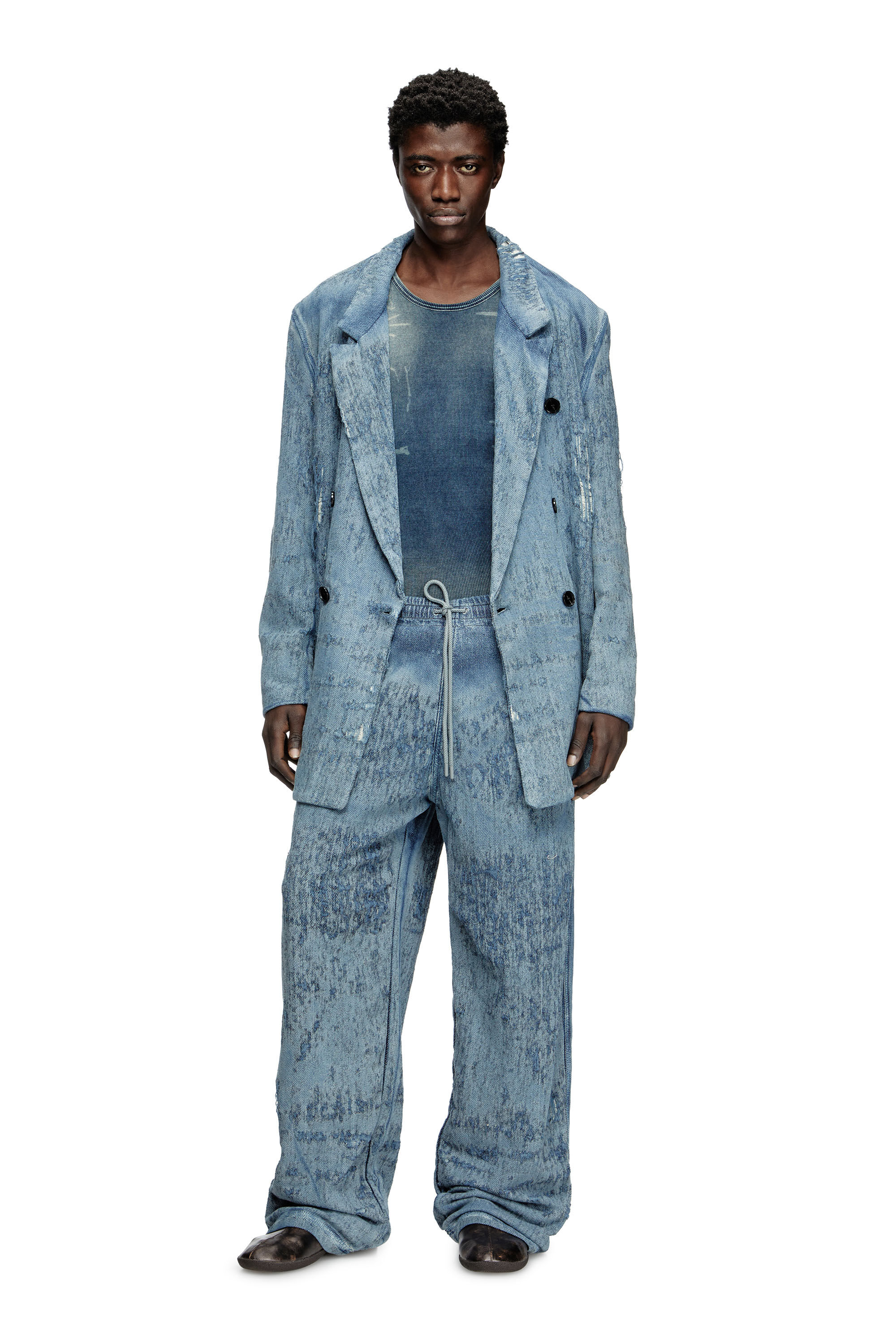 Diesel - D-PEKKA-FSG2, Unisex's Blazer in ultra-destroyed jacquard denim in ライトブルー - 1