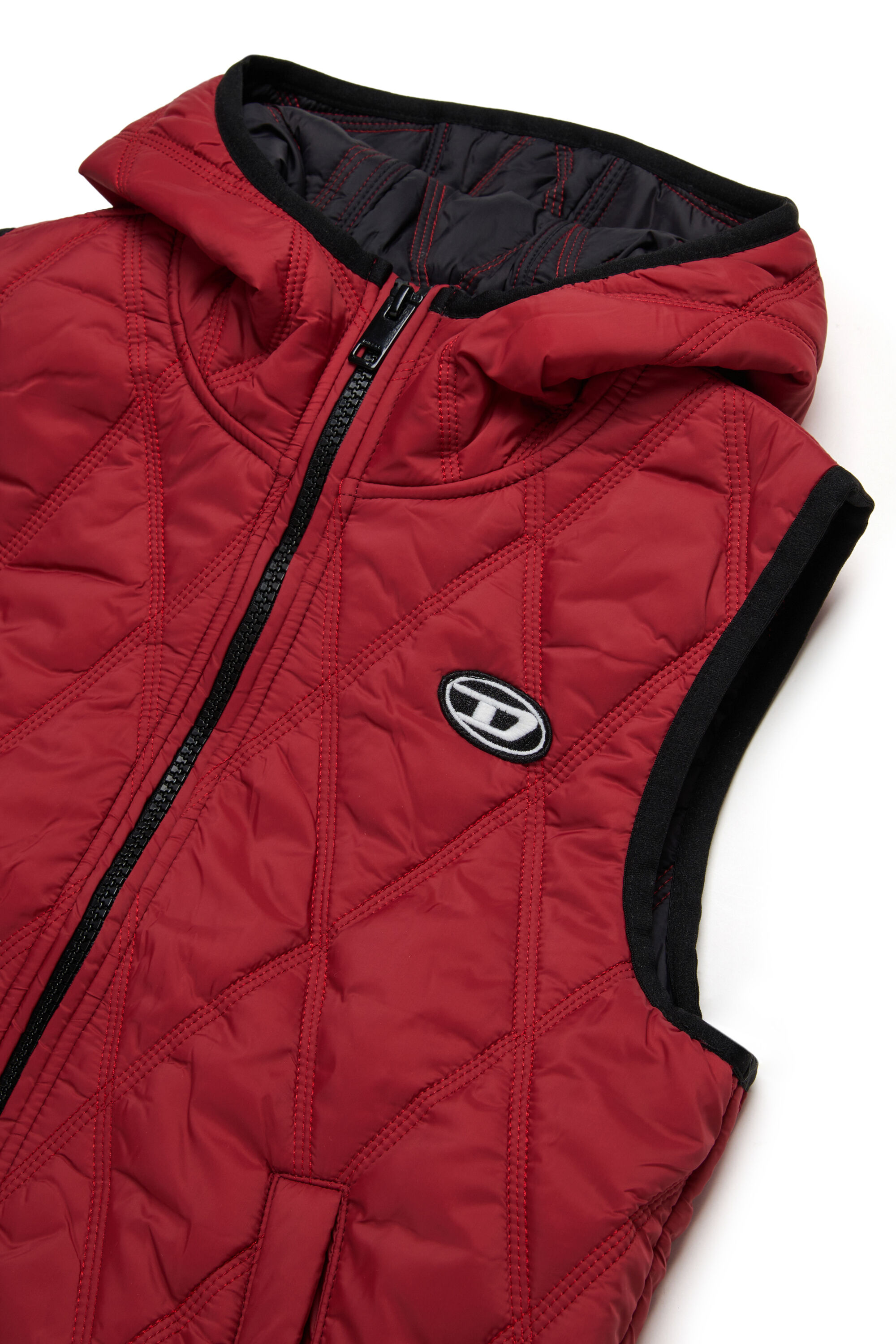 JFOKKLOGO Hooded quilted nylon vest｜レッド｜ガールズ｜DIESEL