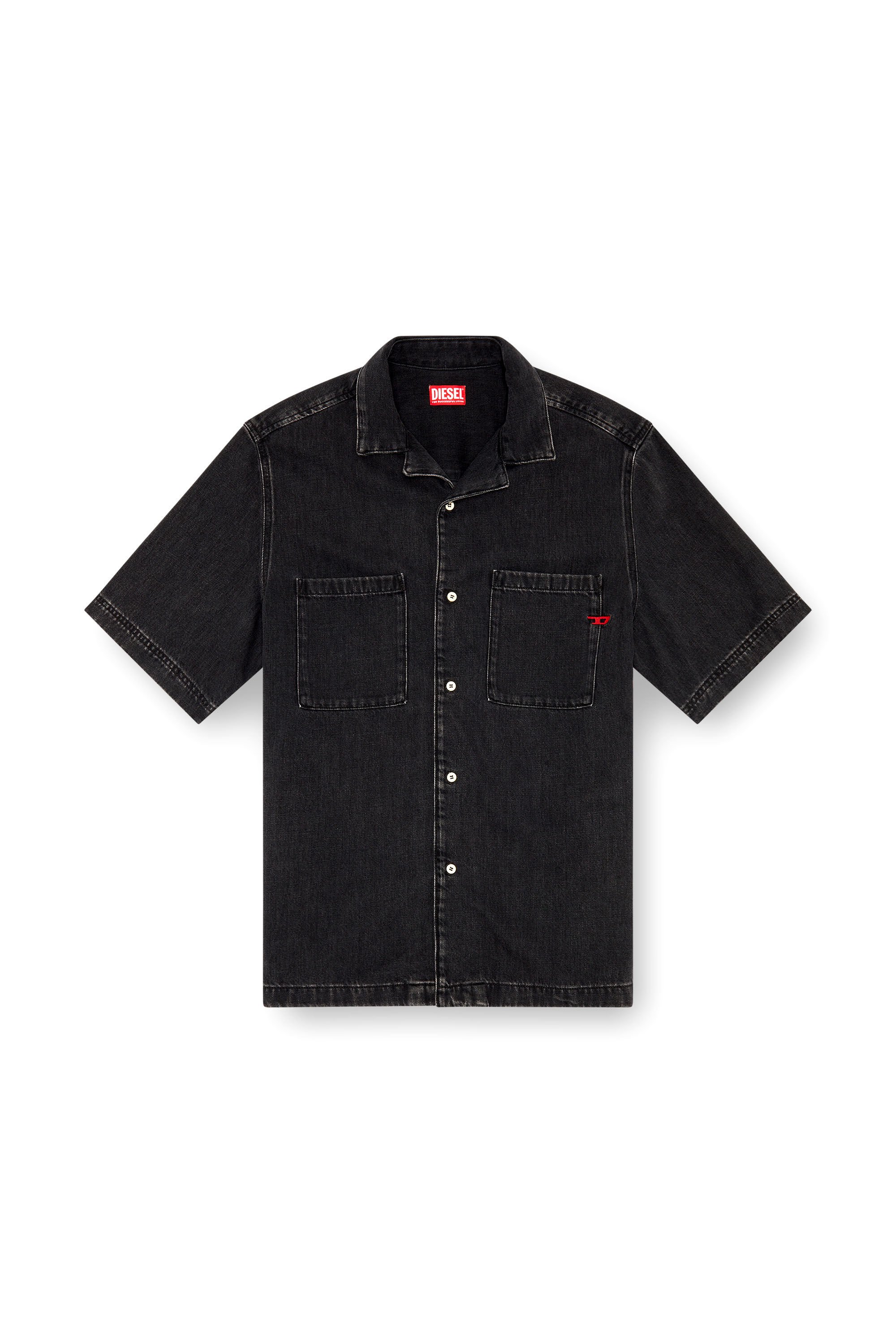 D-PAROSHORT Bowling shirt in Tencel denim｜ブラック｜メンズ