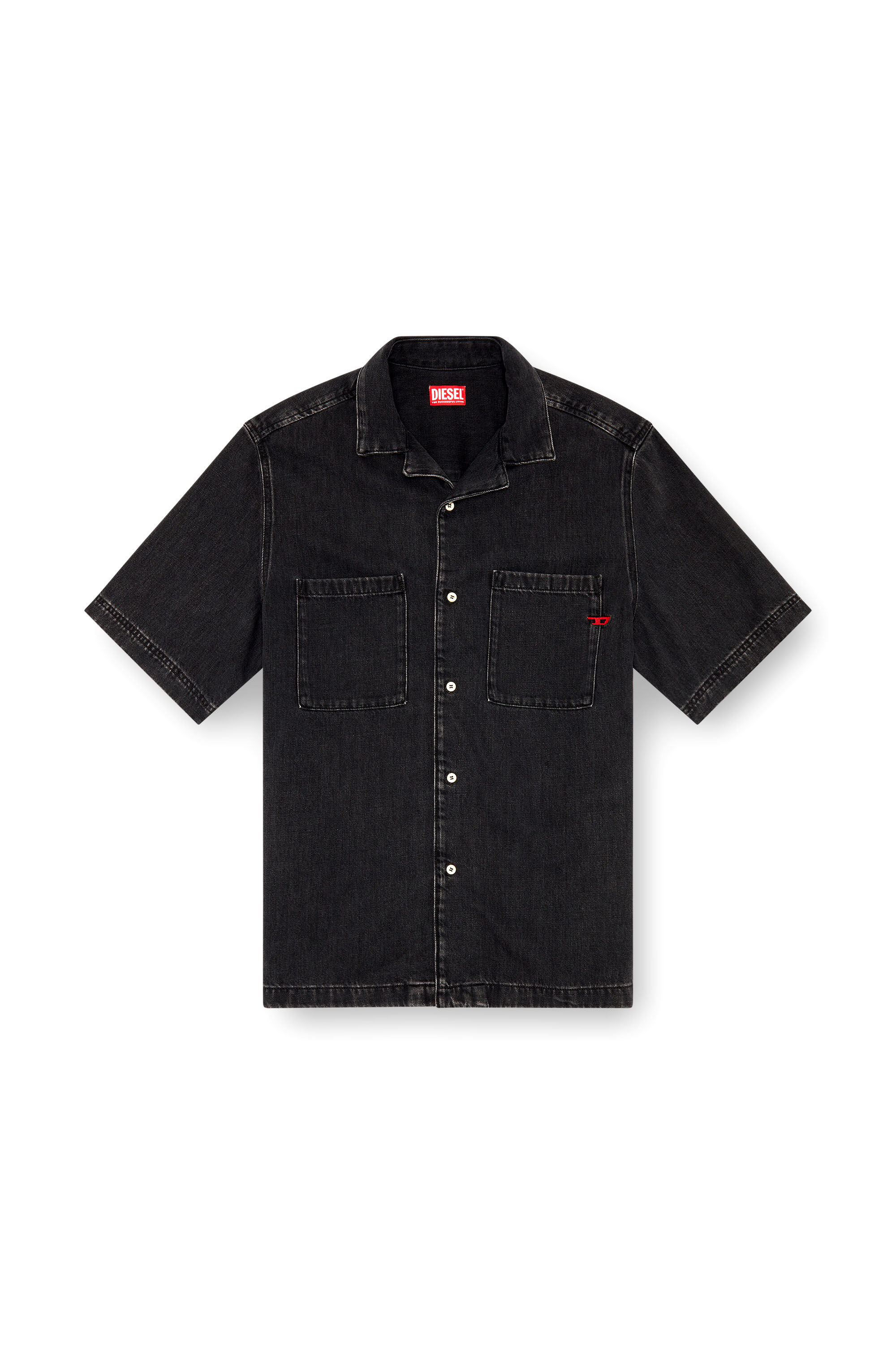 Diesel - D-PAROSHORT, Male's Bowling shirt in Tencel denim in ブラック - 2