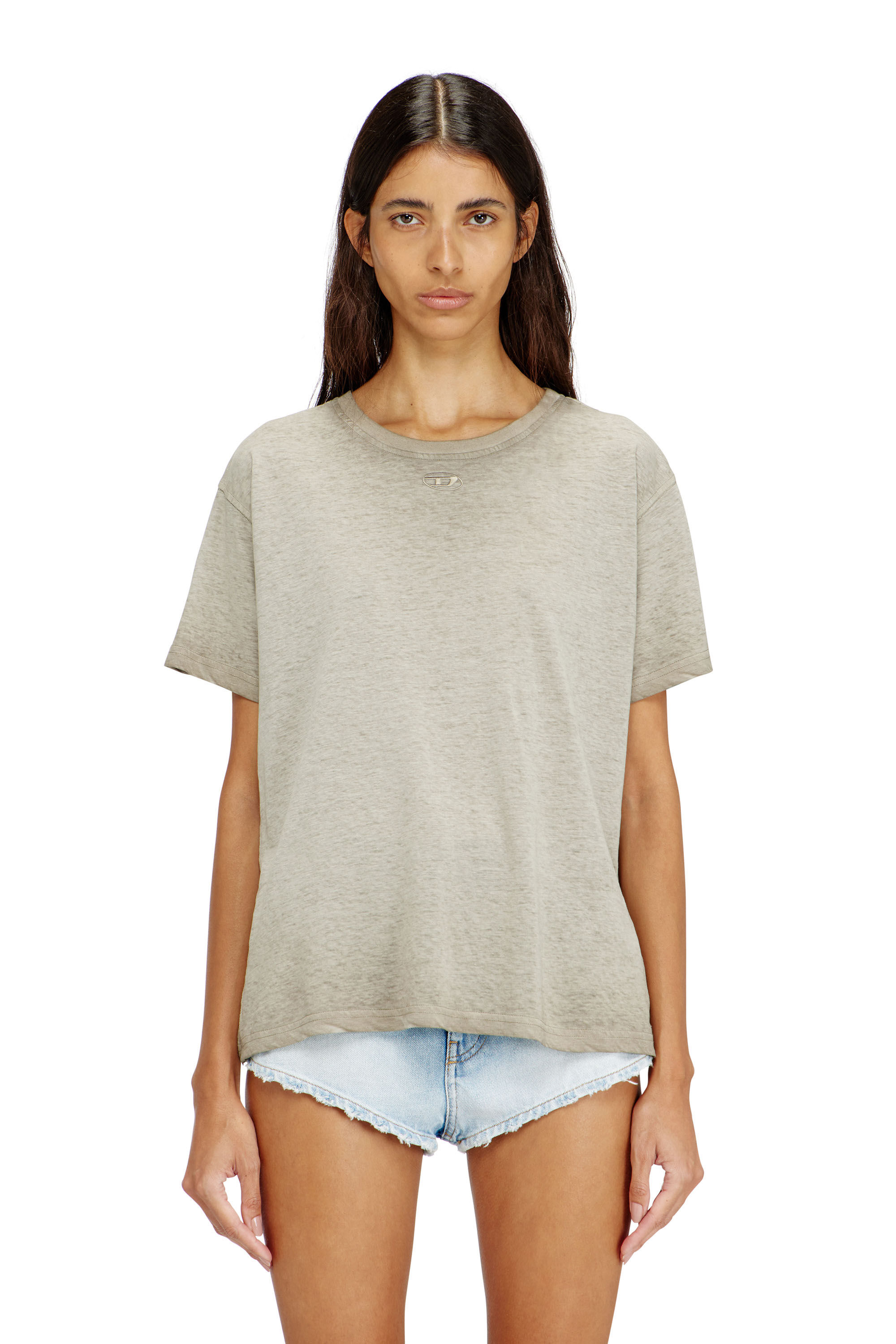 Diesel - T-NORMY-S18, Female's Hemp-cotton T-shirt with Oval D logo in グレー - 3