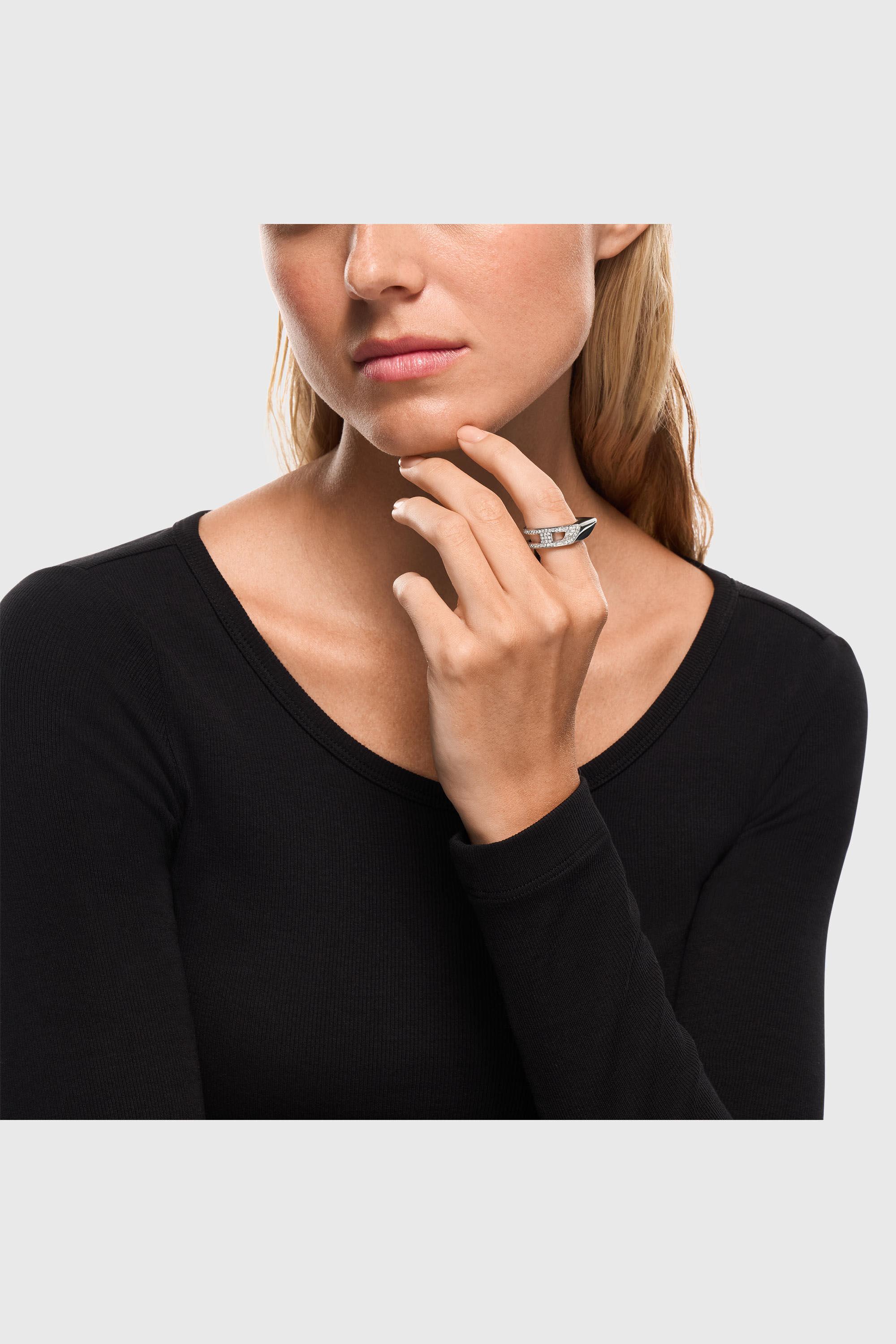 Diesel - DX1740040, Unisex's Stainless steel pave band ring in シルバー - 4
