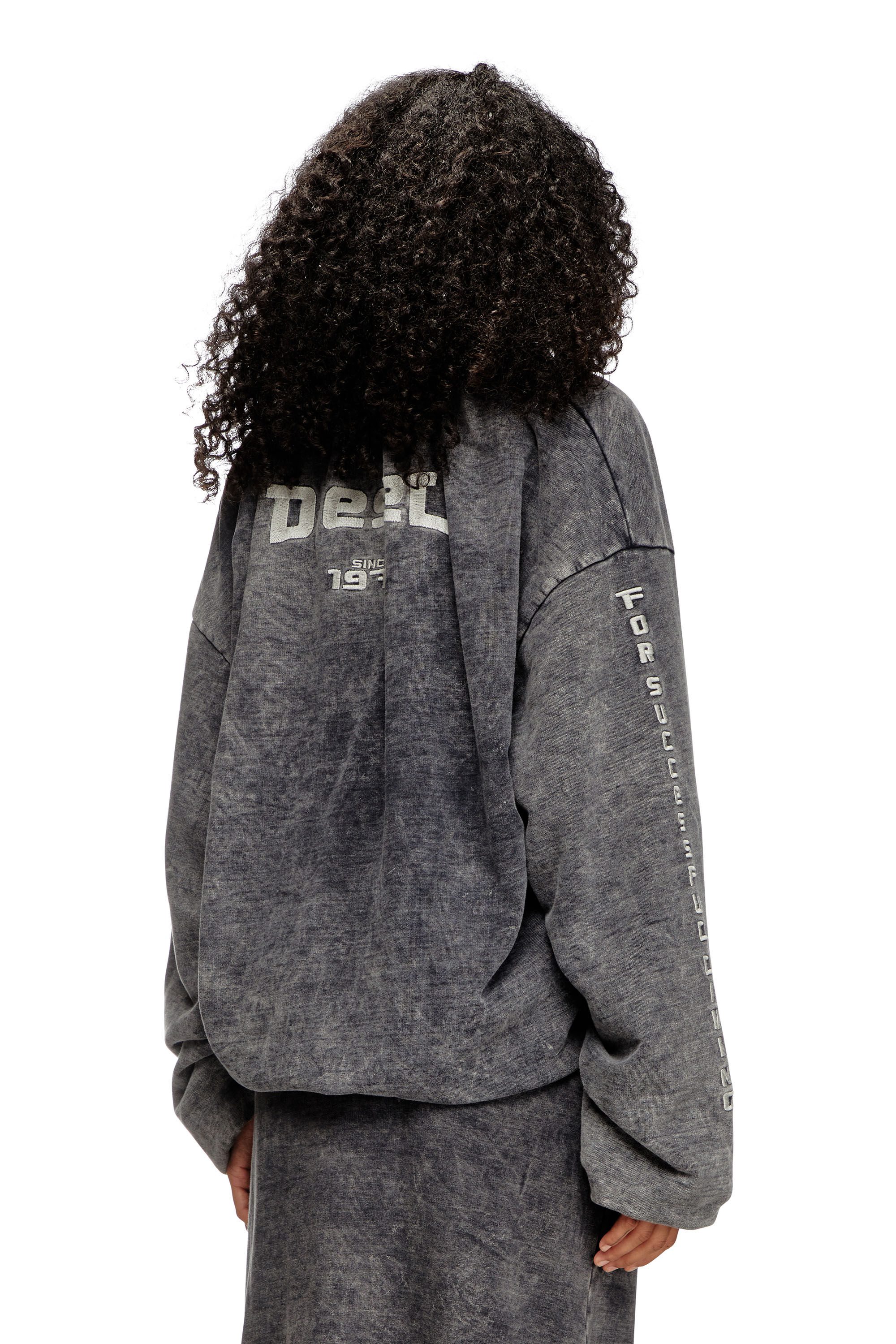 Diesel - S-FISHY-V, Female's Gathered sweatshirt with denim effect in ダークグレー - 5