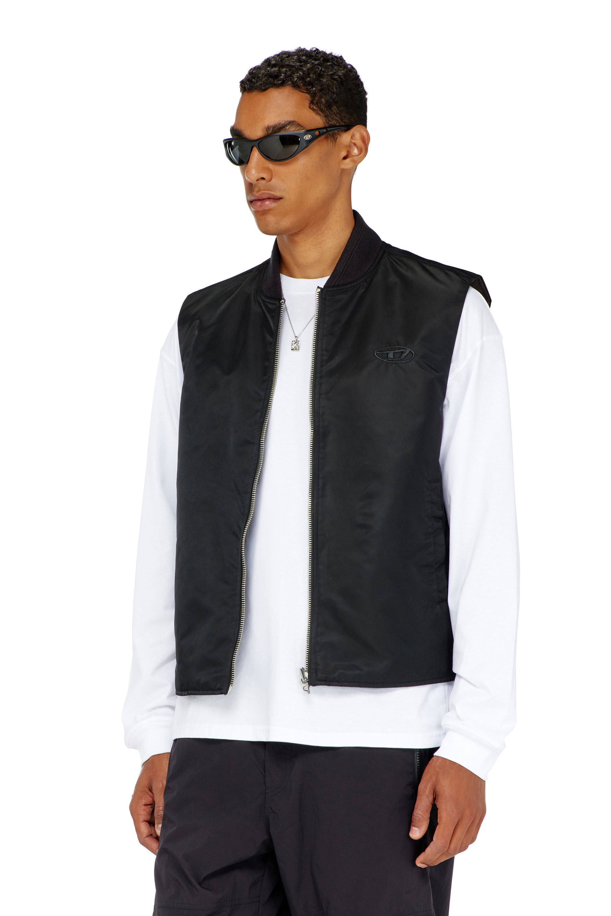 Diesel - W-TYPE-D1-SL, Male's ジップアップベスト in ブラック - 3