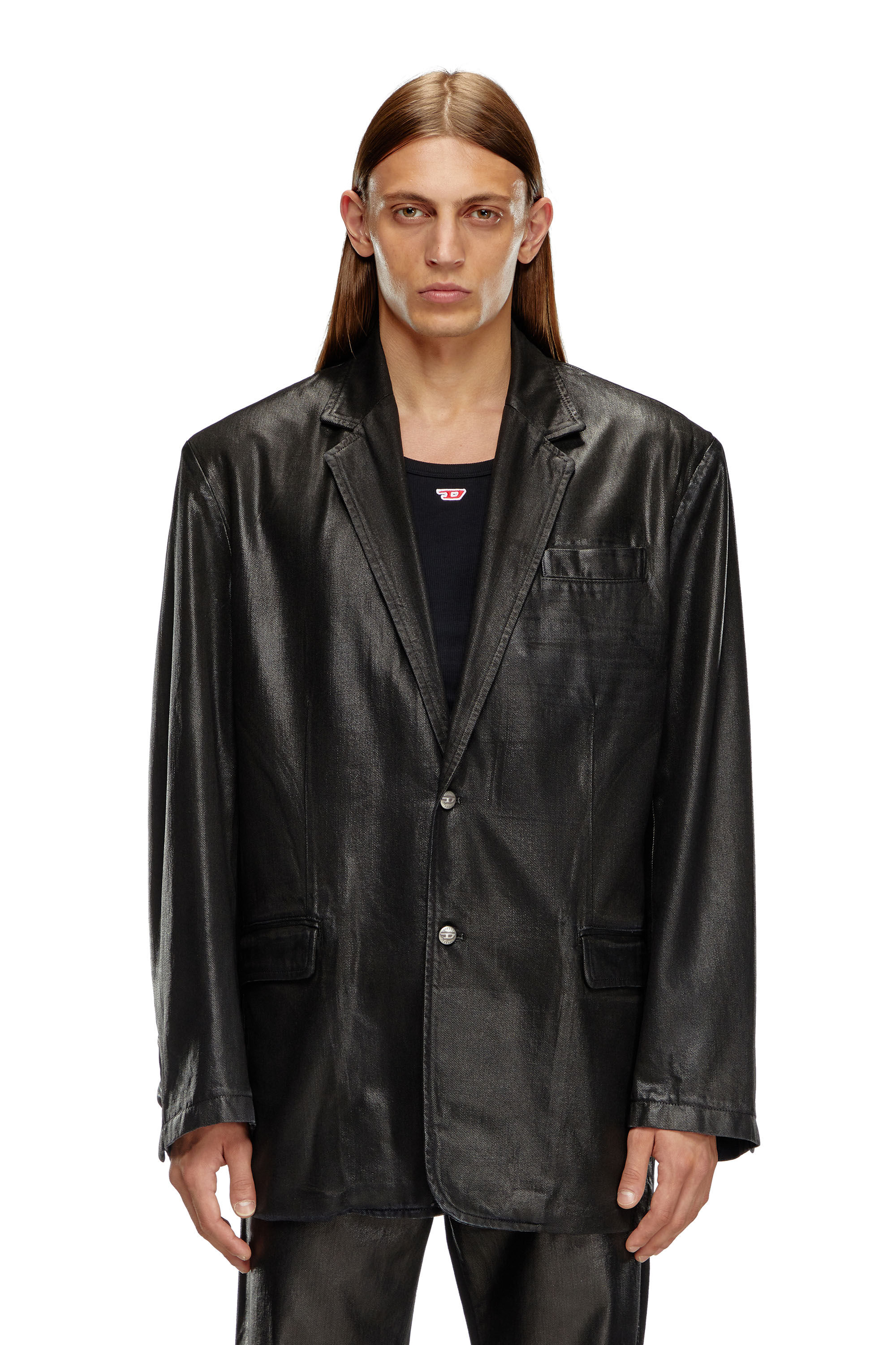 D-BLA Blazer in coated tailoring denim｜ブラック｜ウィメンズ