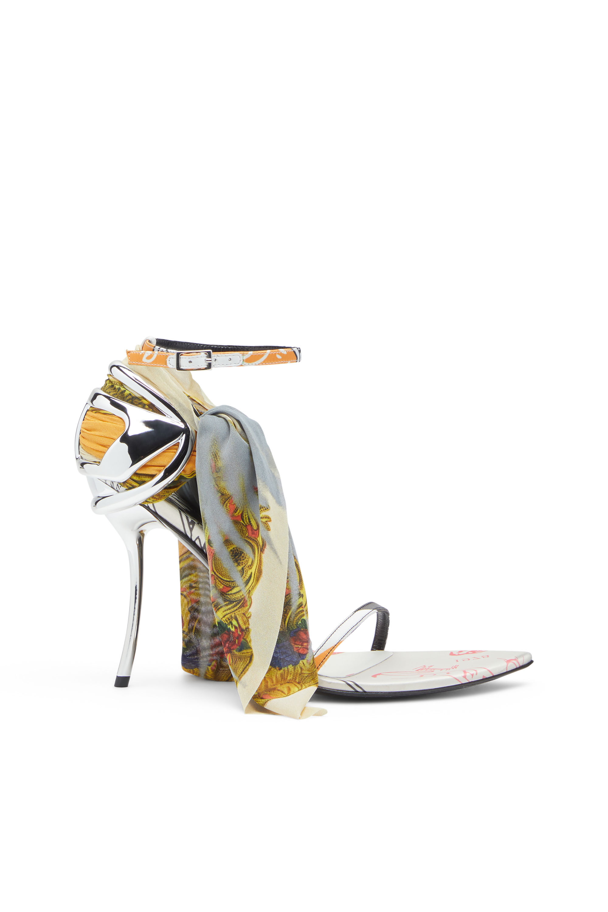 Diesel - D-TEN&HALF SDL BANDANA, Female's D-Ten&Half-Bandana stiletto sandals in satin in イエロー/グレー - 1
