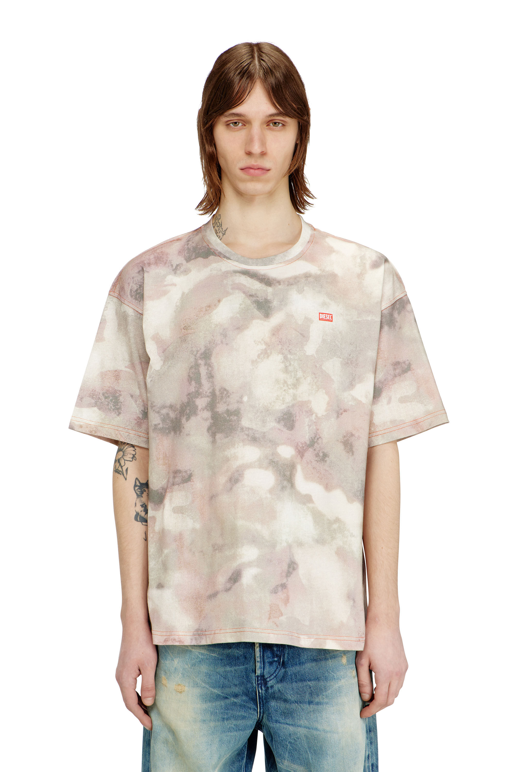 Diesel - T-BOXT-V7, Male's Heavy cotton T-shirt with camo print in ベージュ/ブラウン - 3
