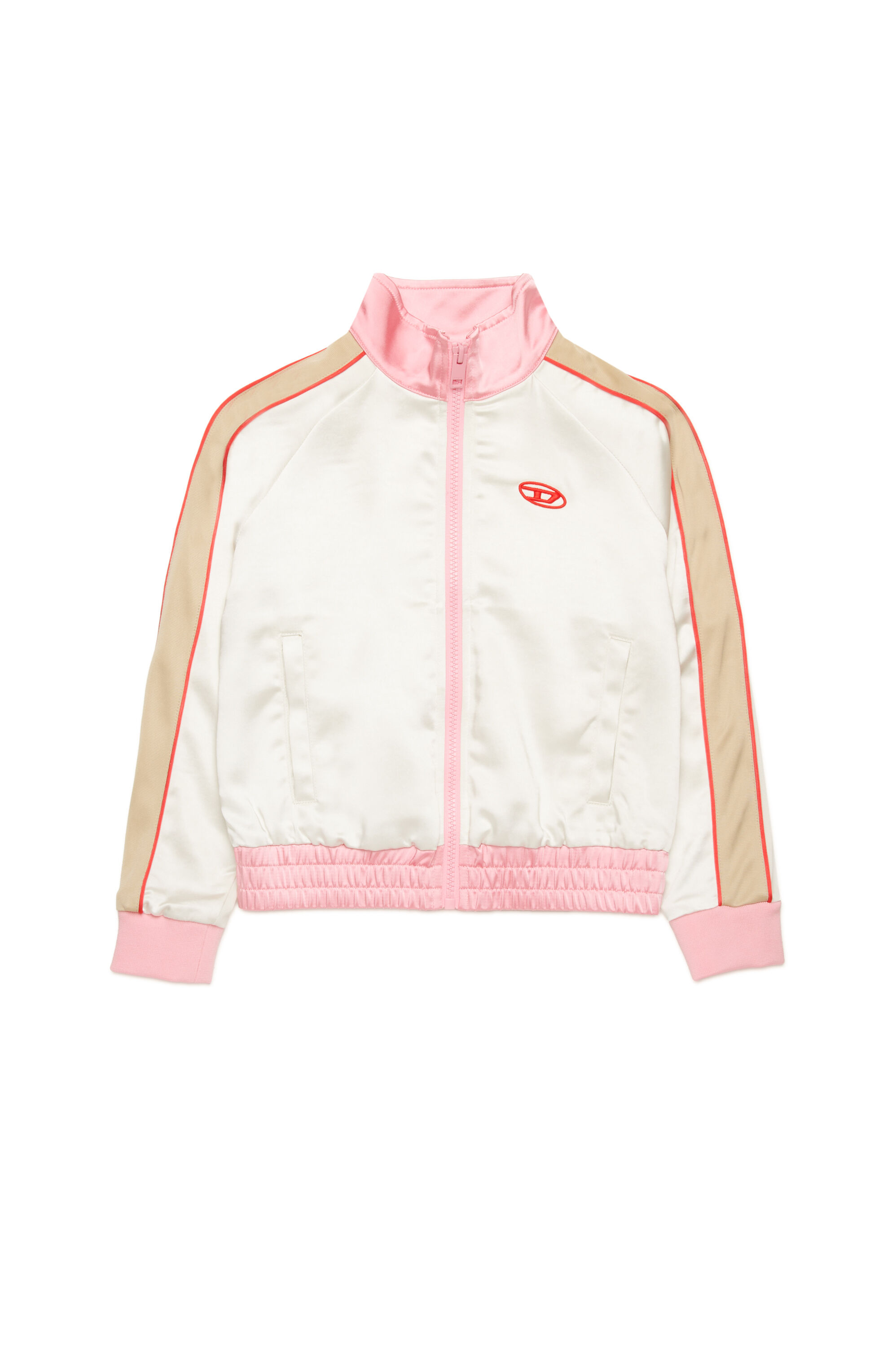 Diesel - SGLORIOUS, Female's Track jacket in satin and tech jersey in ホワイト/ブラウン - 1