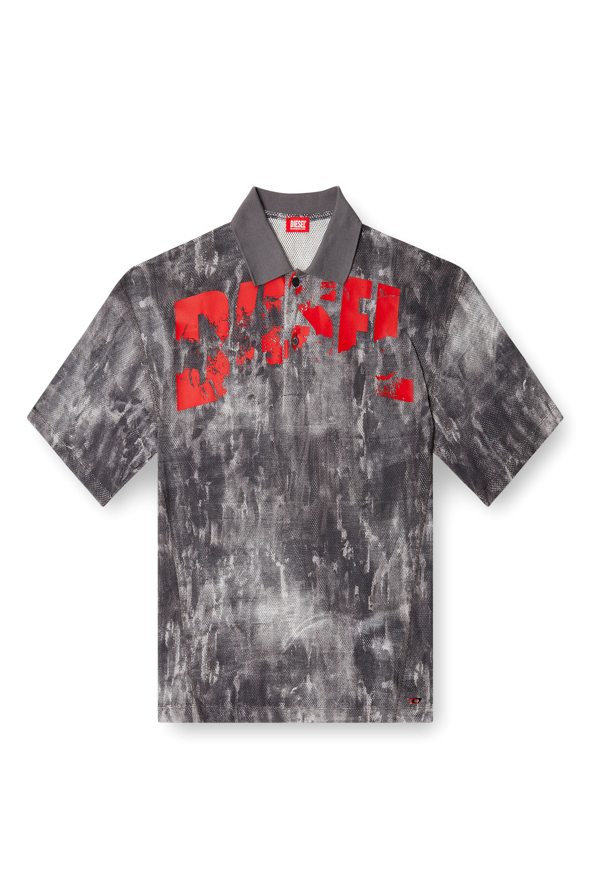 Diesel - TIMOTHEE-D-POP, Male's Beach polo shirt in printed mesh in ブラック/レッド - 1