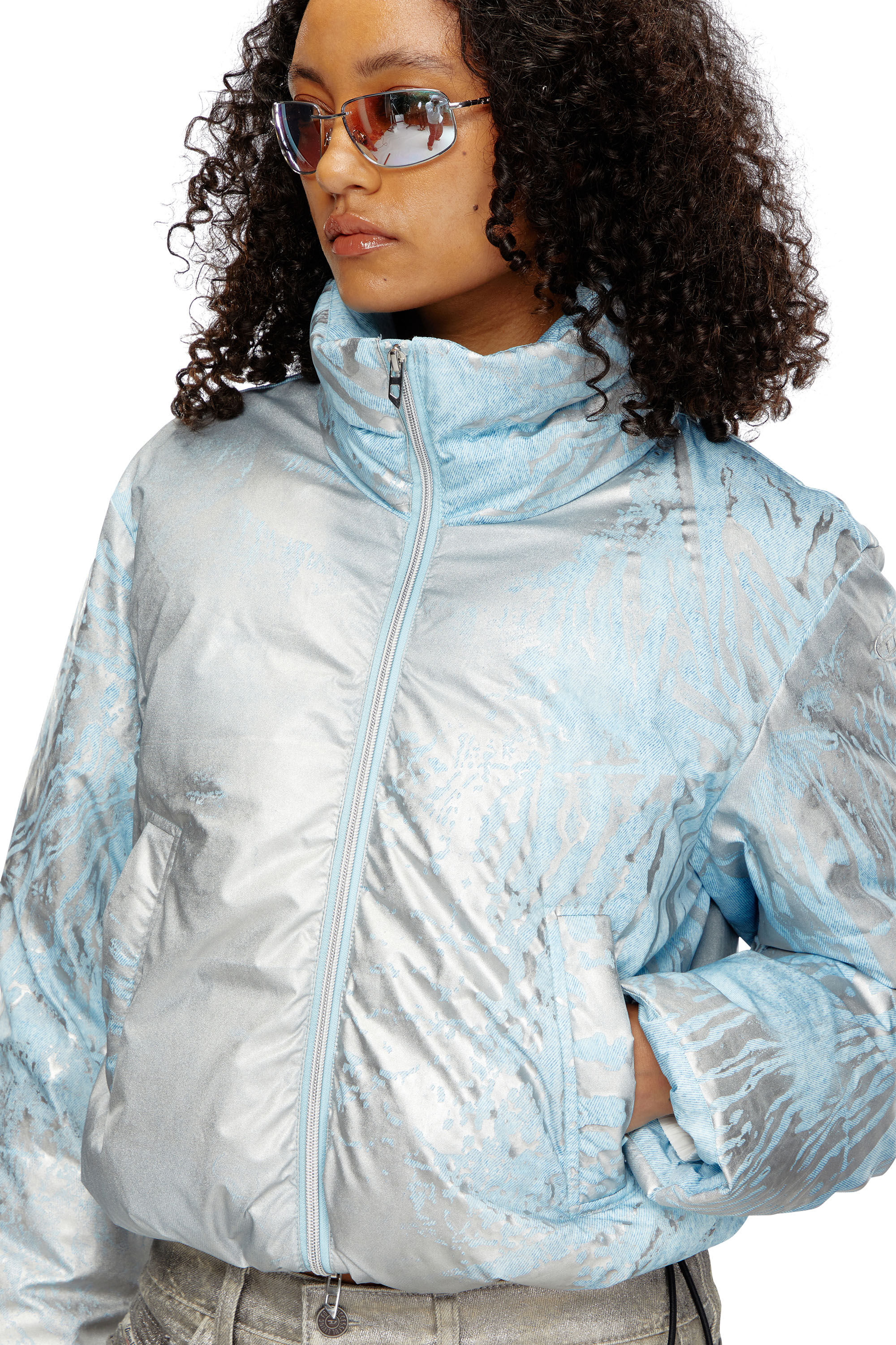 W-HIMSY Cropped padded jacket with metallic effects｜シルバー｜ウィメンズ｜DIESEL