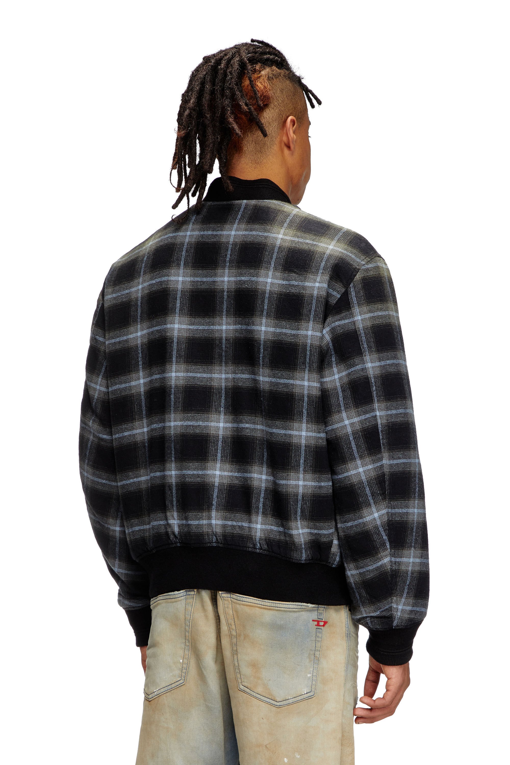 Diesel - J-SAINT, Male's Padded bomber jacket in check flannel in ブラック/ブルー - 5