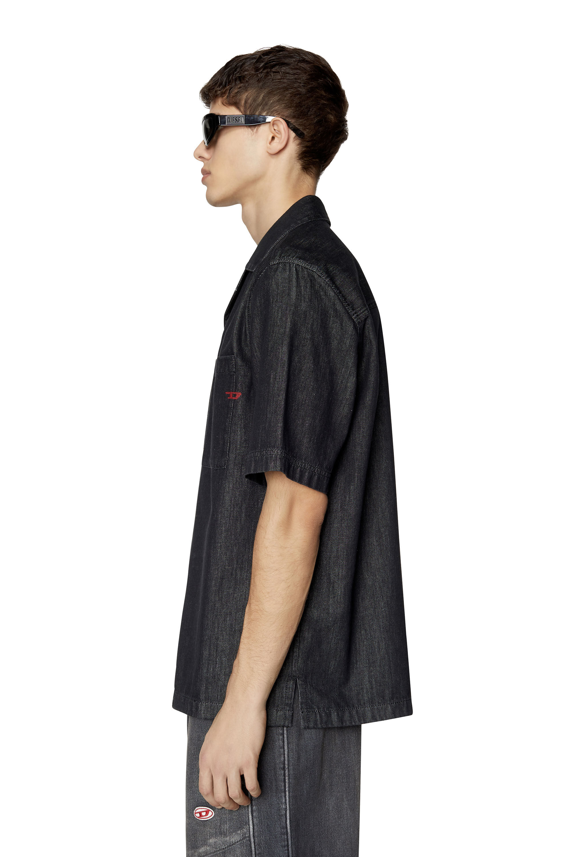 Diesel - D-PAROSHORT, Male's デニム ボーリングシャツ in ブラック/ダークグレー - 6