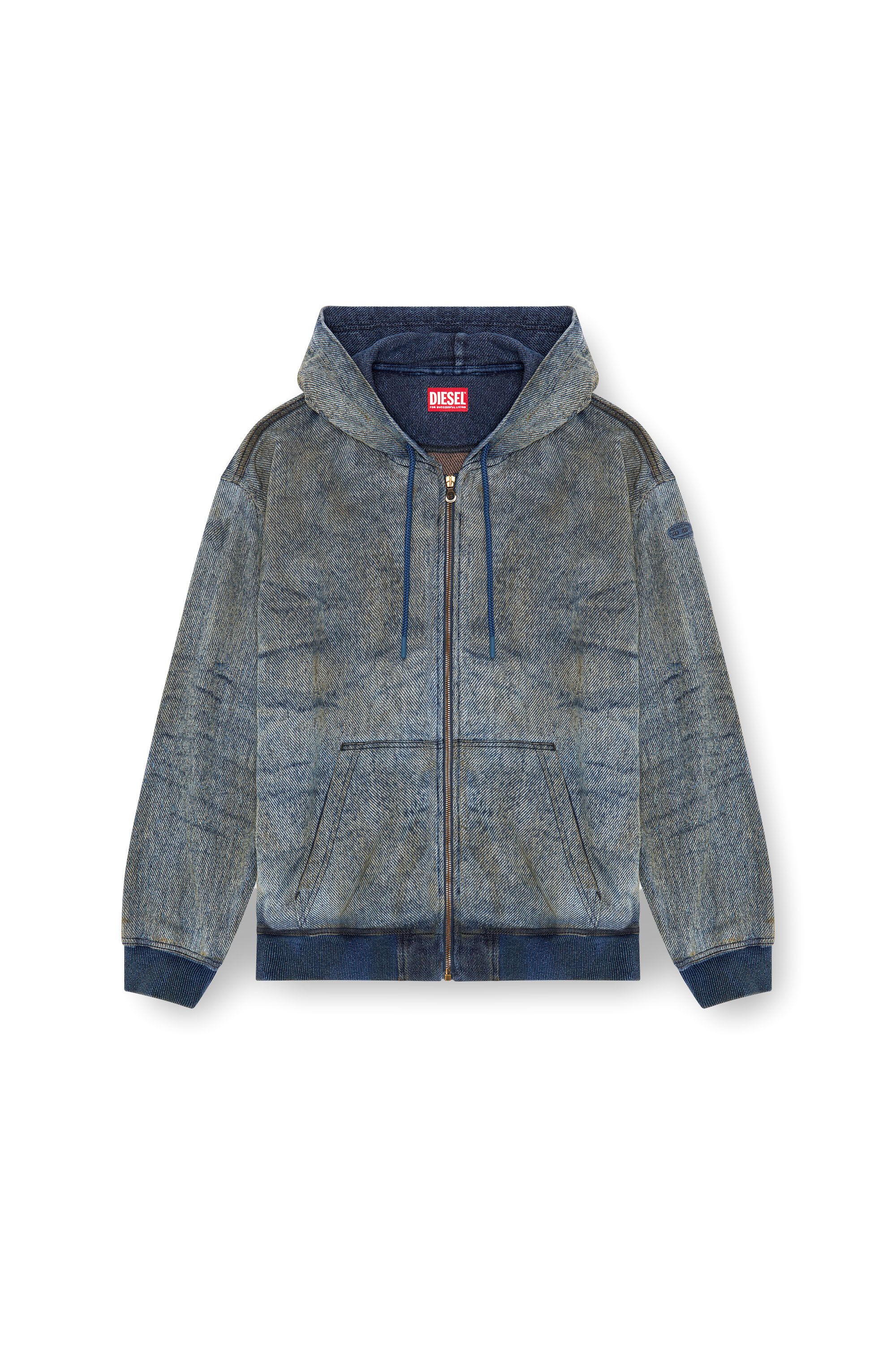 Diesel - D-HARI-FSF, Unisex's Zip-up hoodie in jacquard denim in ミディアムブルー - 2