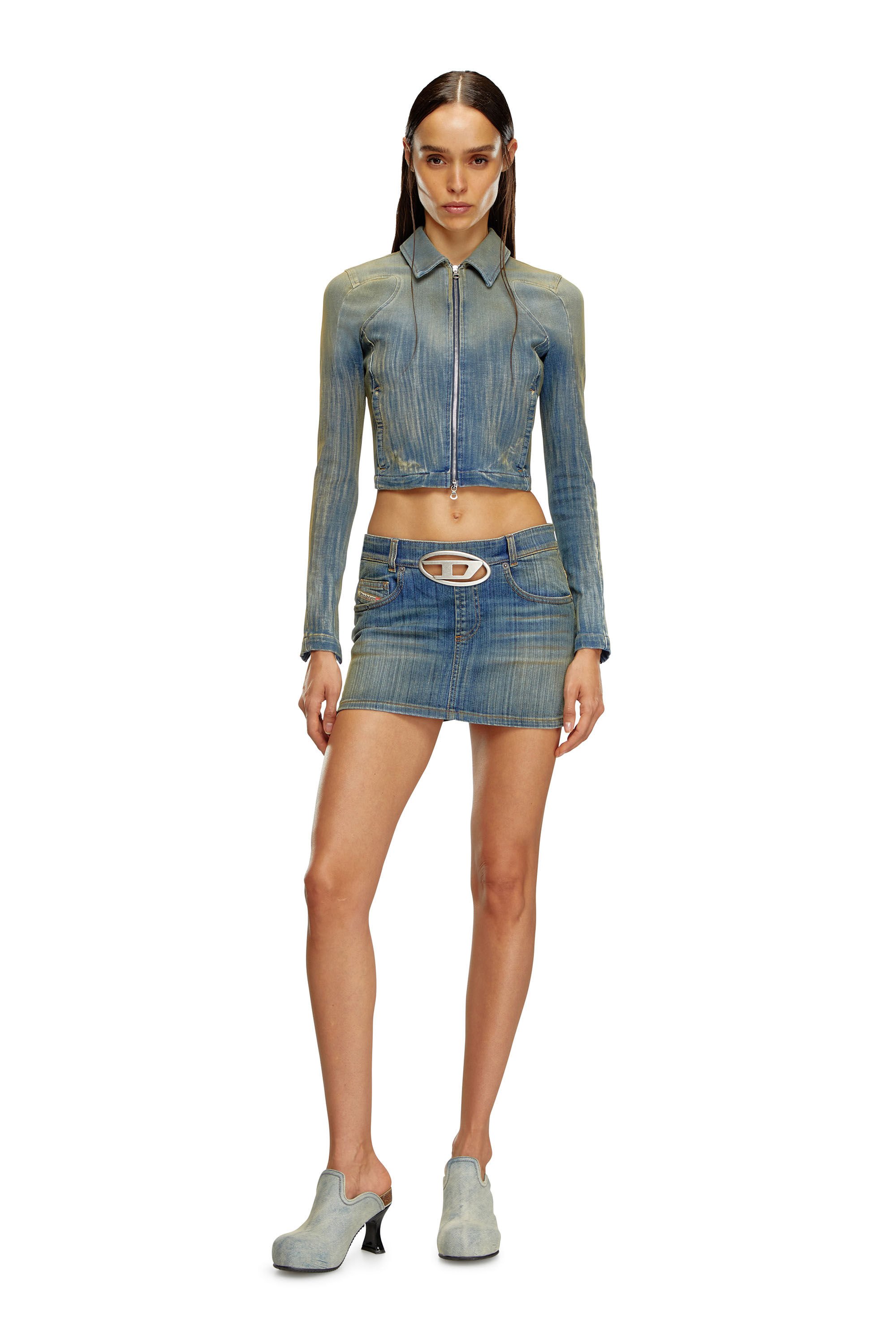 Diesel - DE-RON-S2, Female's Mini skirt in streaky heritage denim in ミディアムブルー - 1