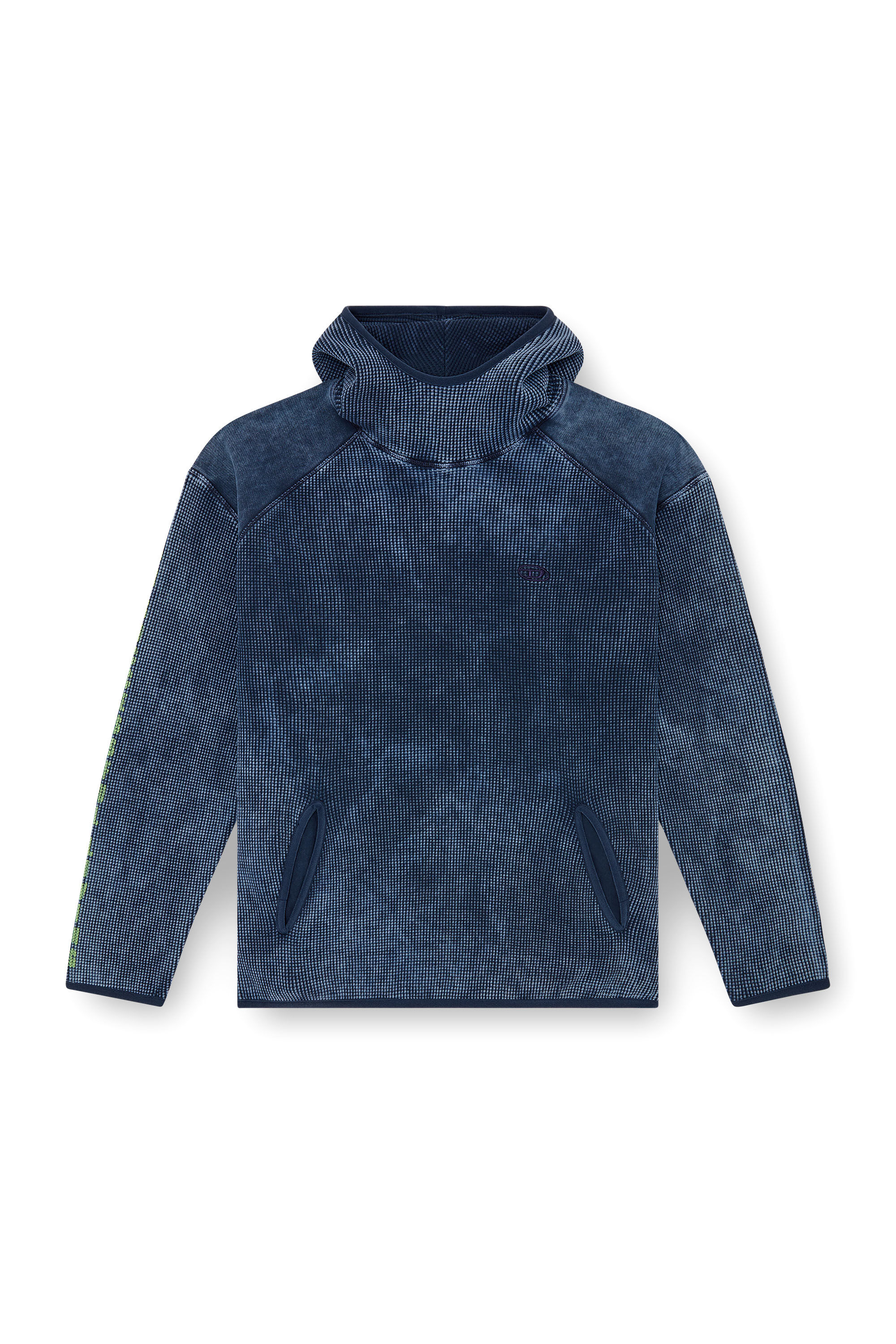 Diesel - S-WAF-HOOD, Male's Hoodie in washed waffle jersey in ブルー - 2