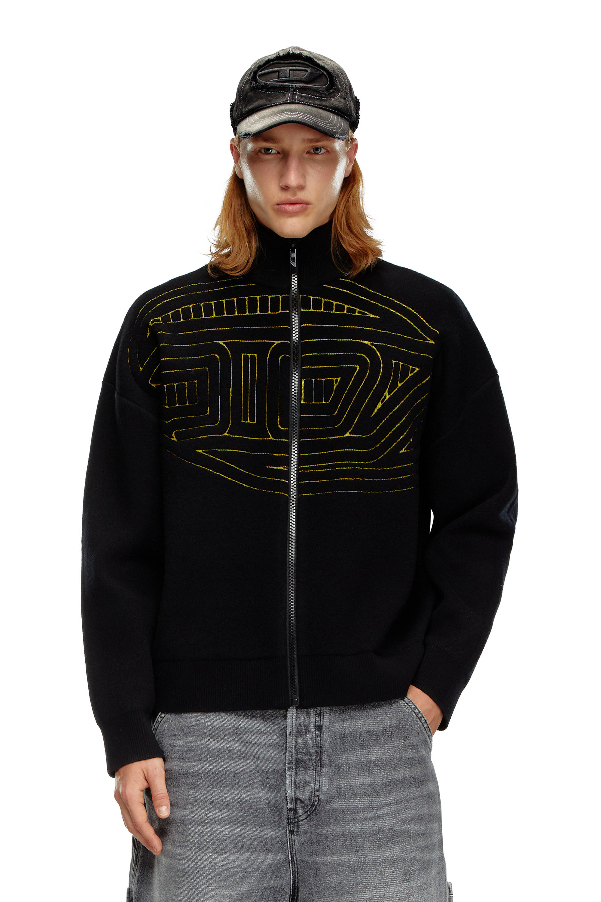 K-RALUS Wool-blend zip sweater with graphic logo｜ブラック｜メンズ｜DIESEL