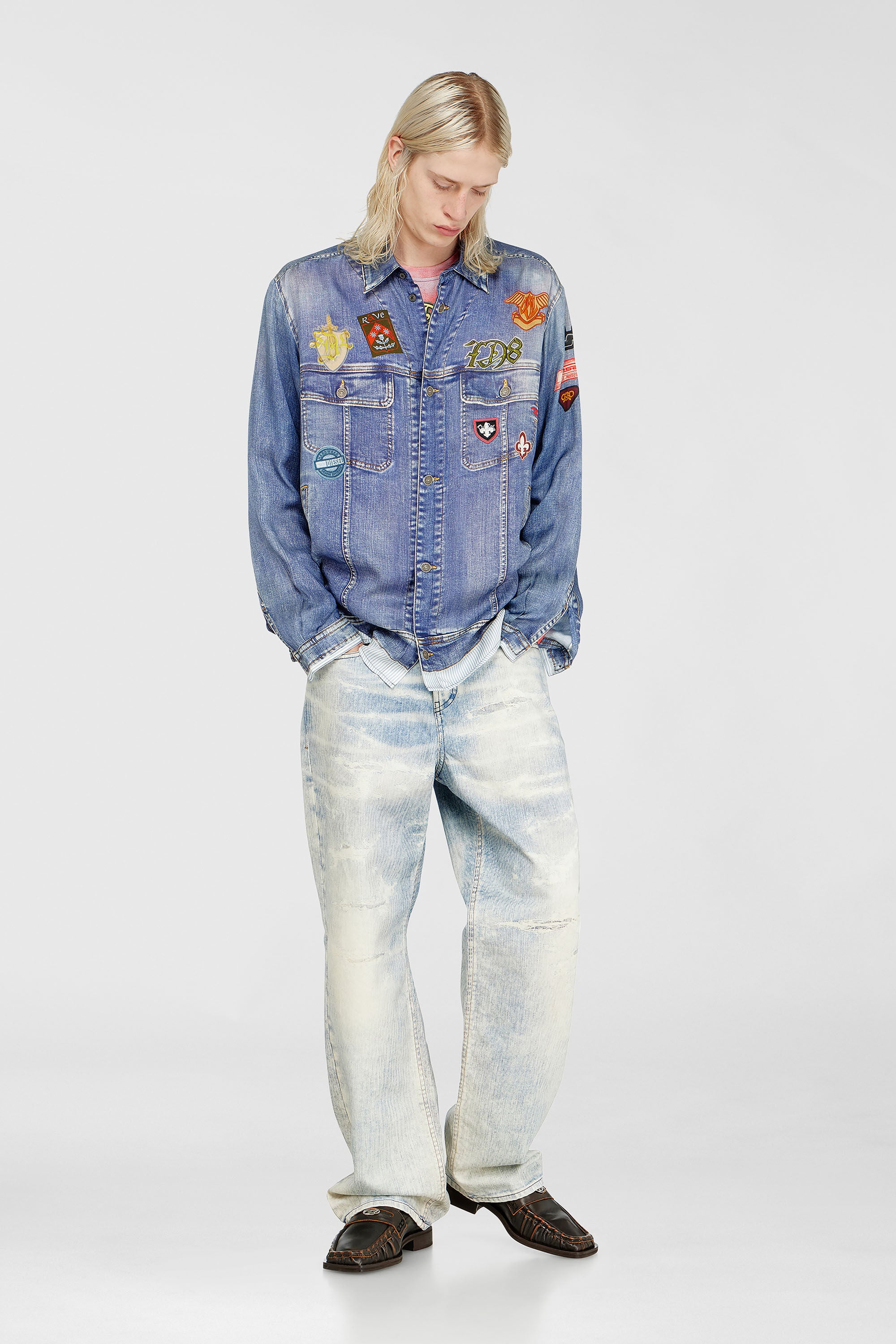 Diesel - S-SIMPLY-PATCH, Male's シャツ in ミディアムブルー - 5